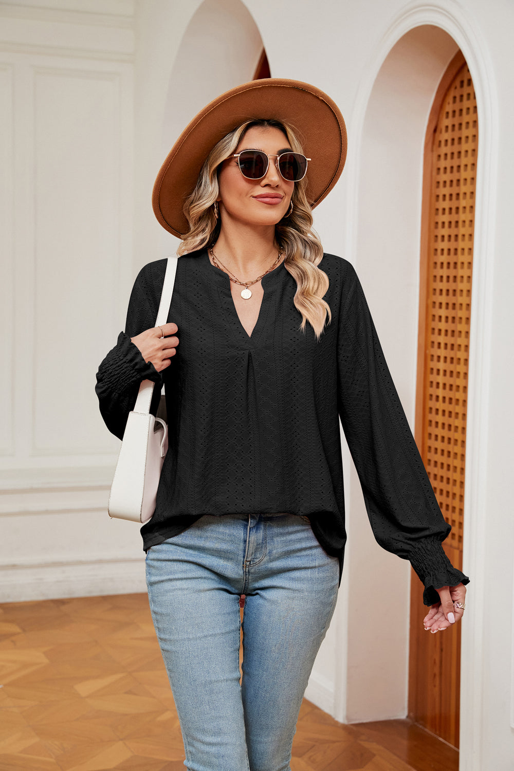 Notched Neck Flounce Sleeve Blouse – Trendsi | ClozArt