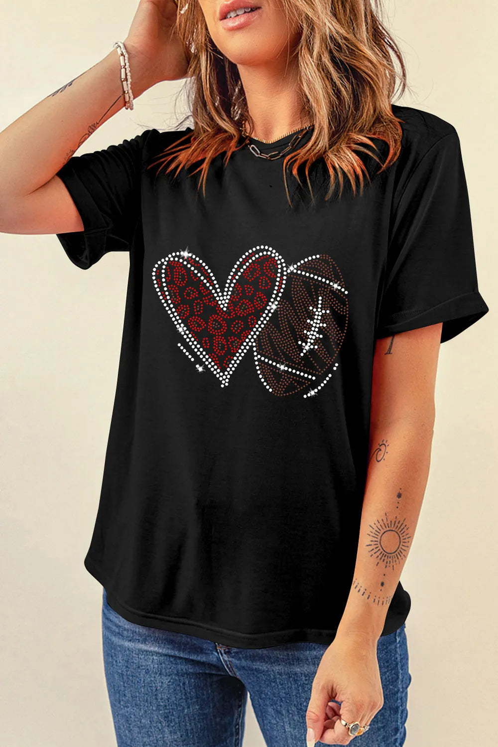 Rhinestone Round Neck Short Sleeve T-Shirt – Trendsi | ClozArt