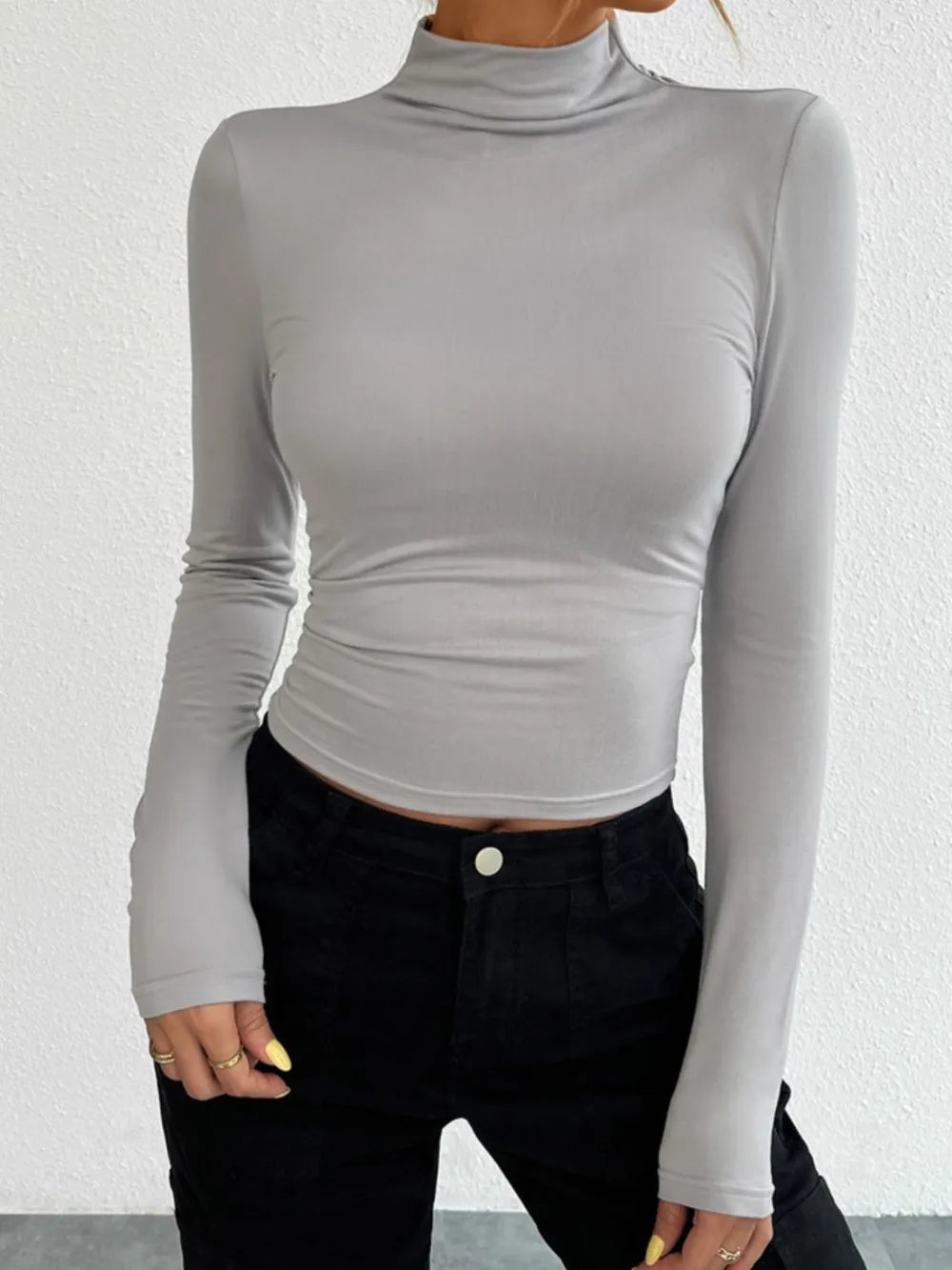 Devine Mock Neck Long Sleeve T-Shirt – Trendsi | ClozArt