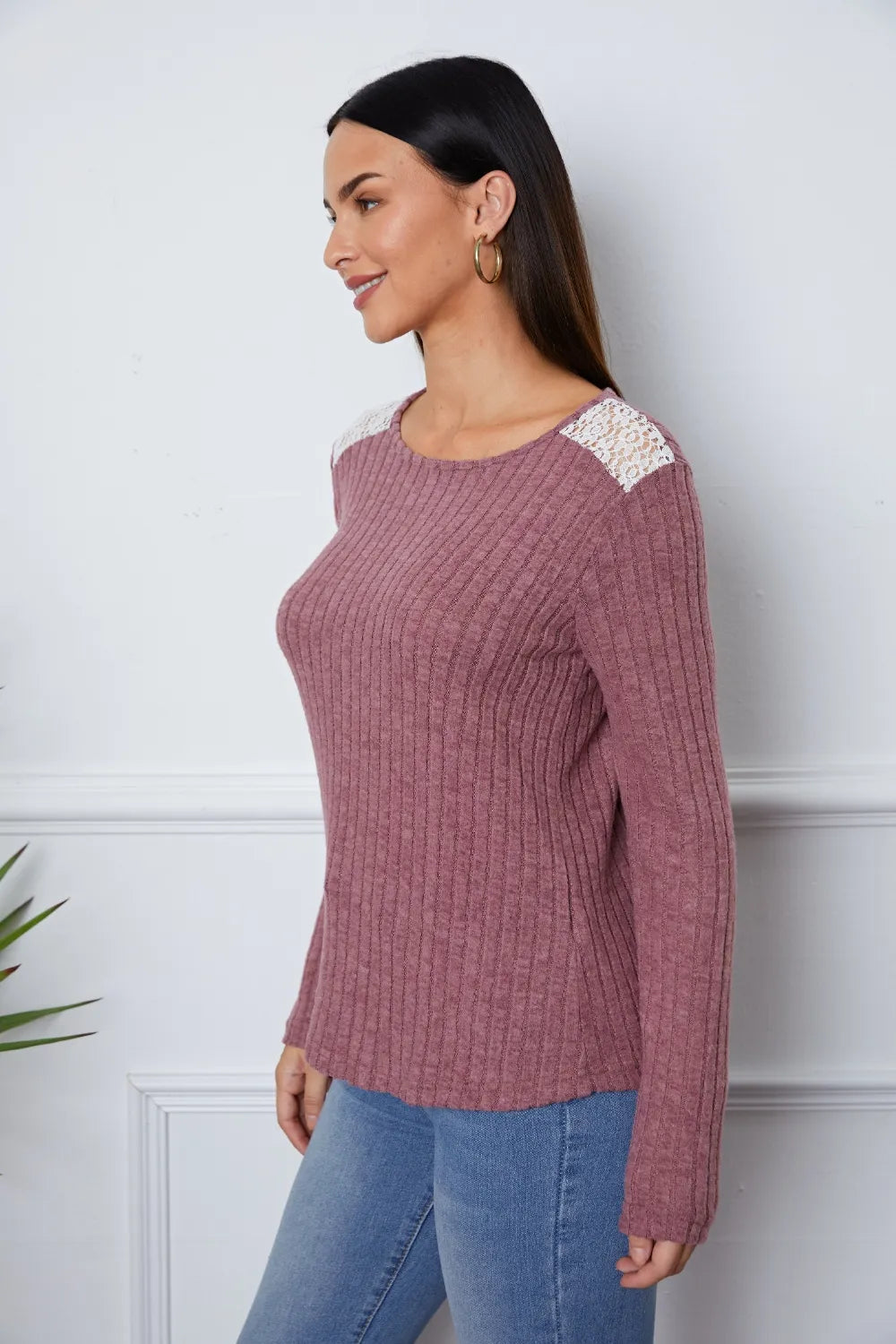 Lace Detail Long Sleeve T-Shirt – Trendsi | ClozArt