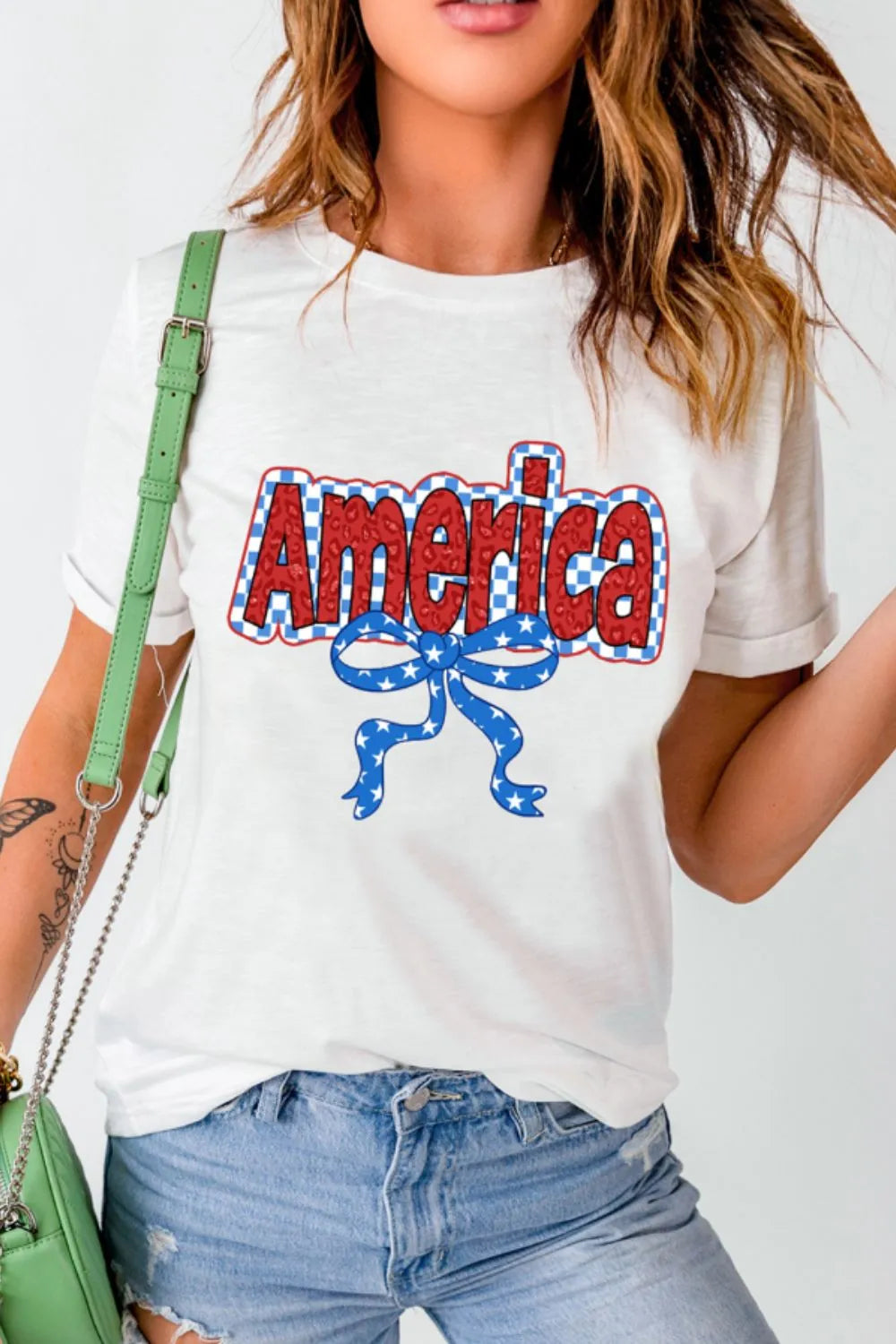 Funky America Letter Bow Round Neck T Shirt – Trendsi | ClozArt