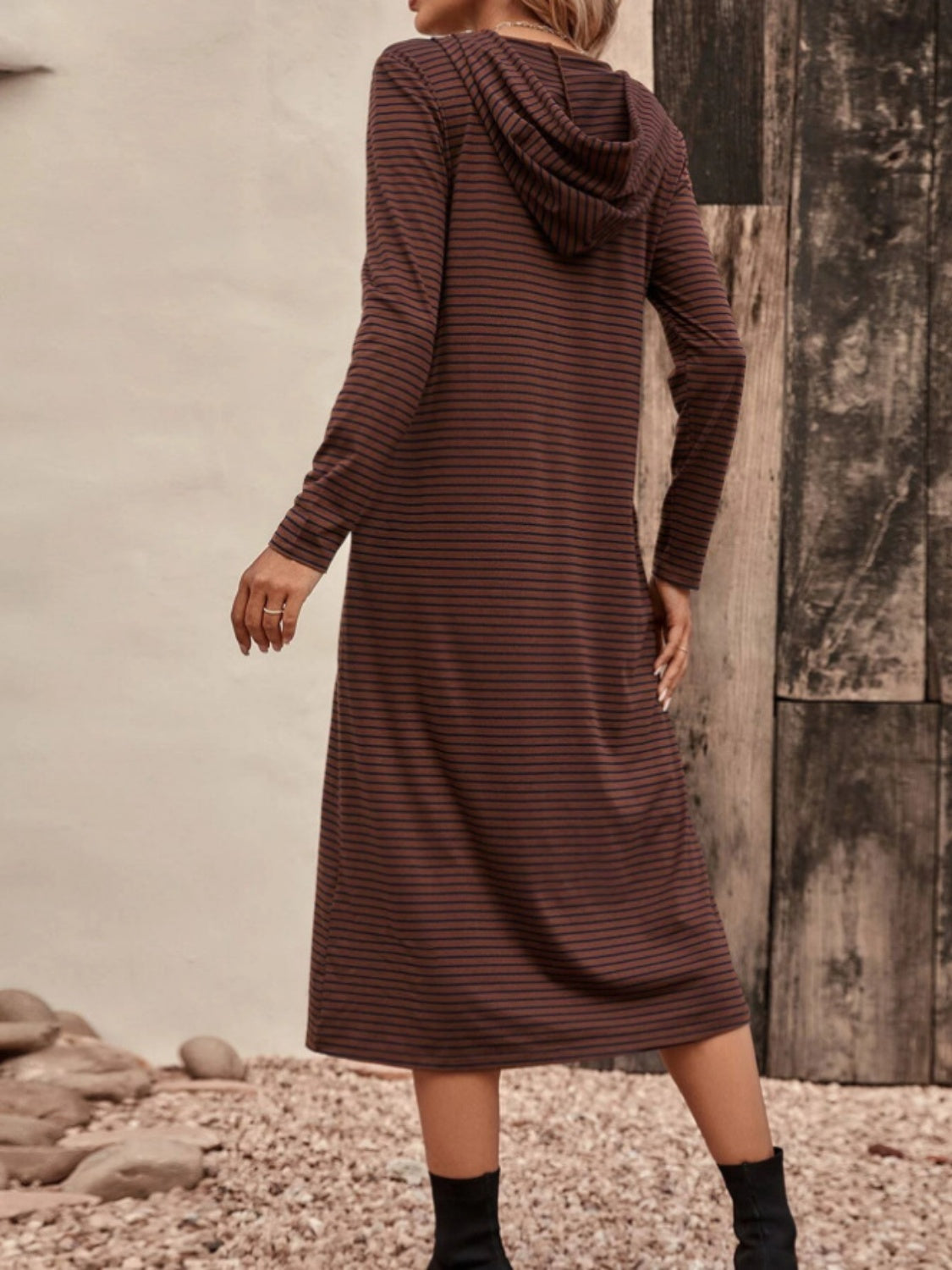 Striped Zip Front Hooded Dress – Trendsi | ClozArt