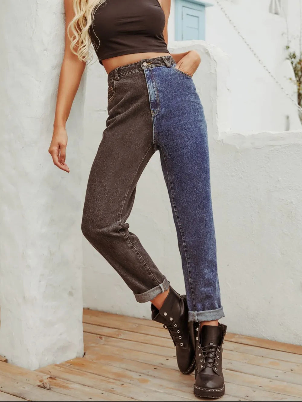 Two Tone Straight Leg Jeans – Trendsi | ClozArt