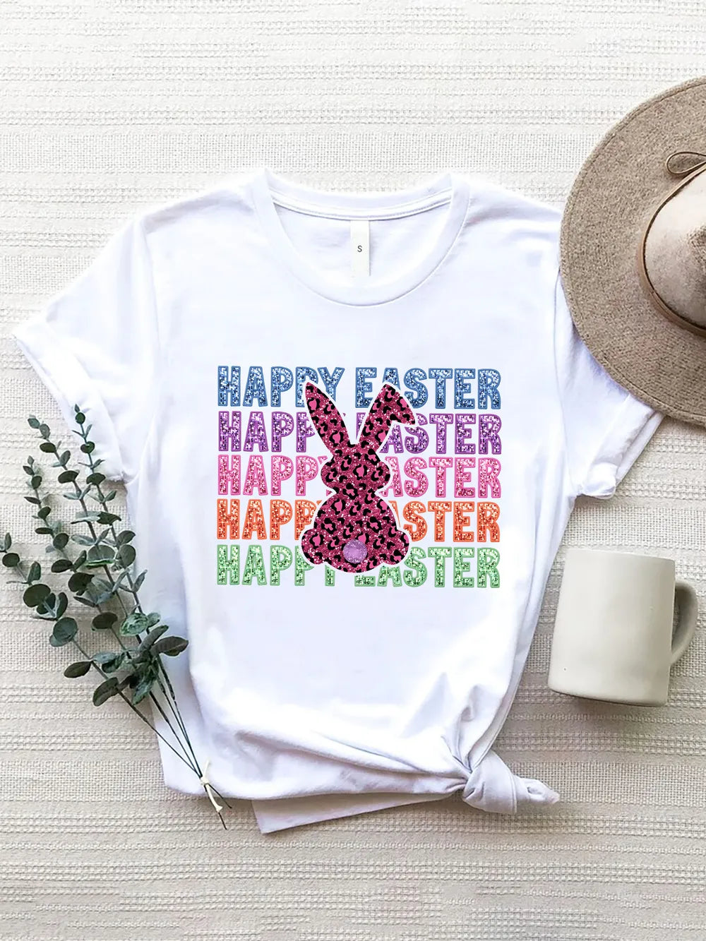 HAPPY EASTER Round Neck Short Sleeve T-Shirt – Trendsi | ClozArt