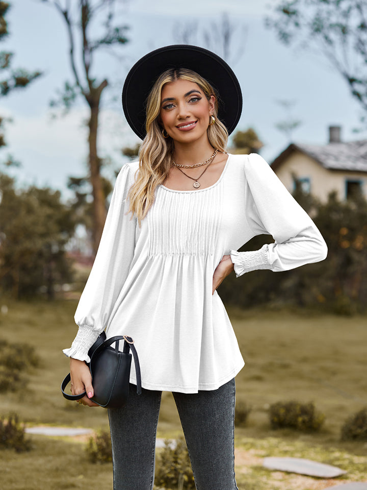 Puff Sleeve Pleated Blouse – Trendsi | ClozArt