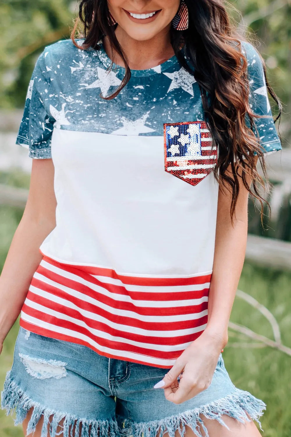 US Flag Round Neck Short Sleeve T-Shirt – Trendsi | ClozArt