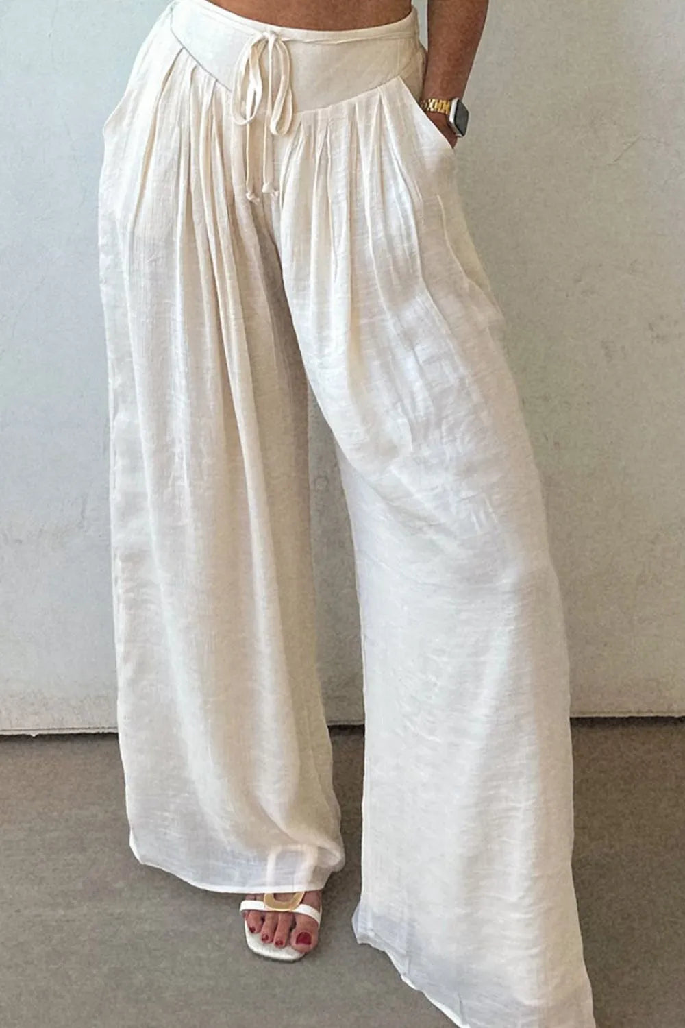 Tie Waist Pleated Wide Leg Pants – Trendsi | ClozArt