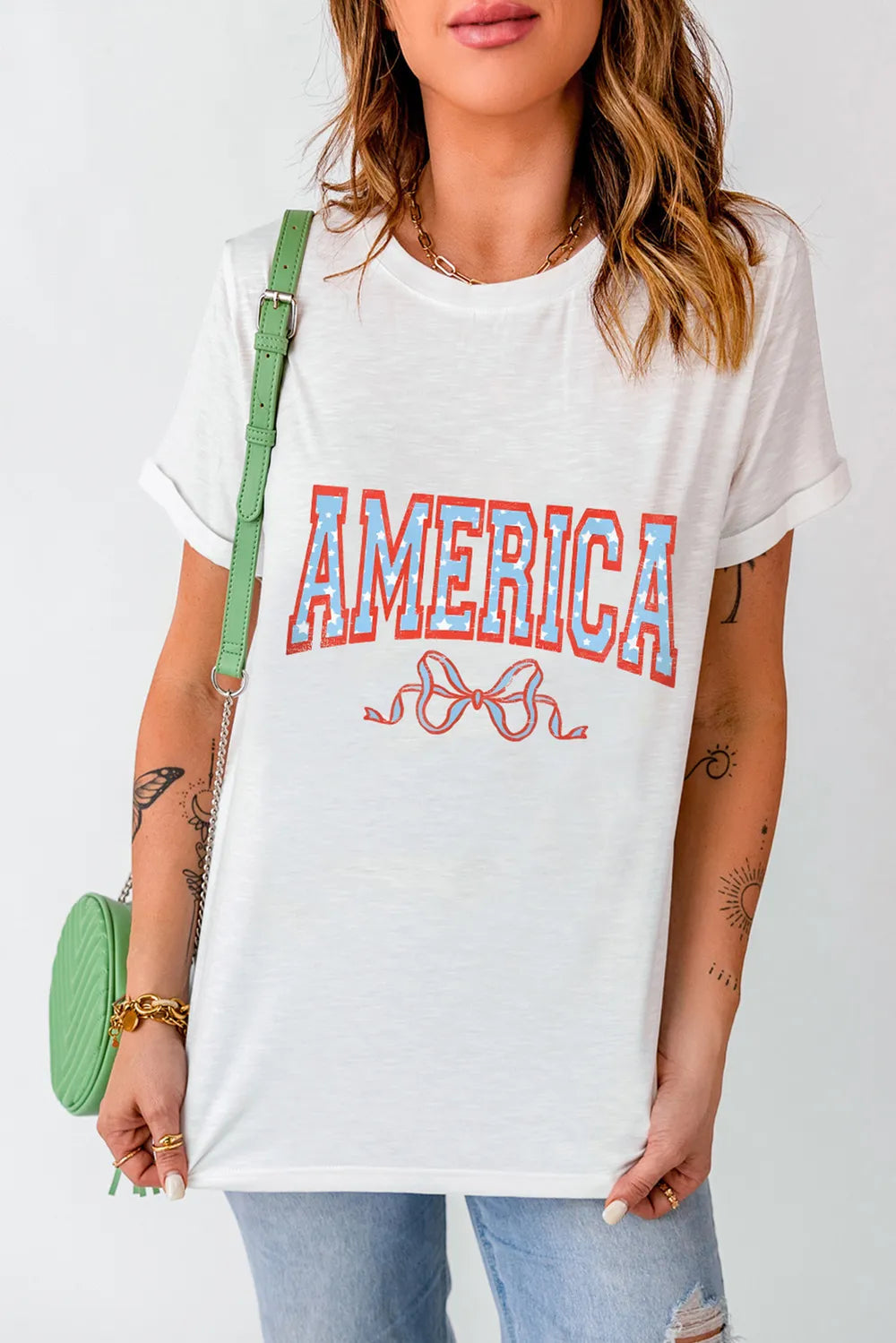 AMERICA Round Neck Short Sleeve T-Shirt – Trendsi | ClozArt