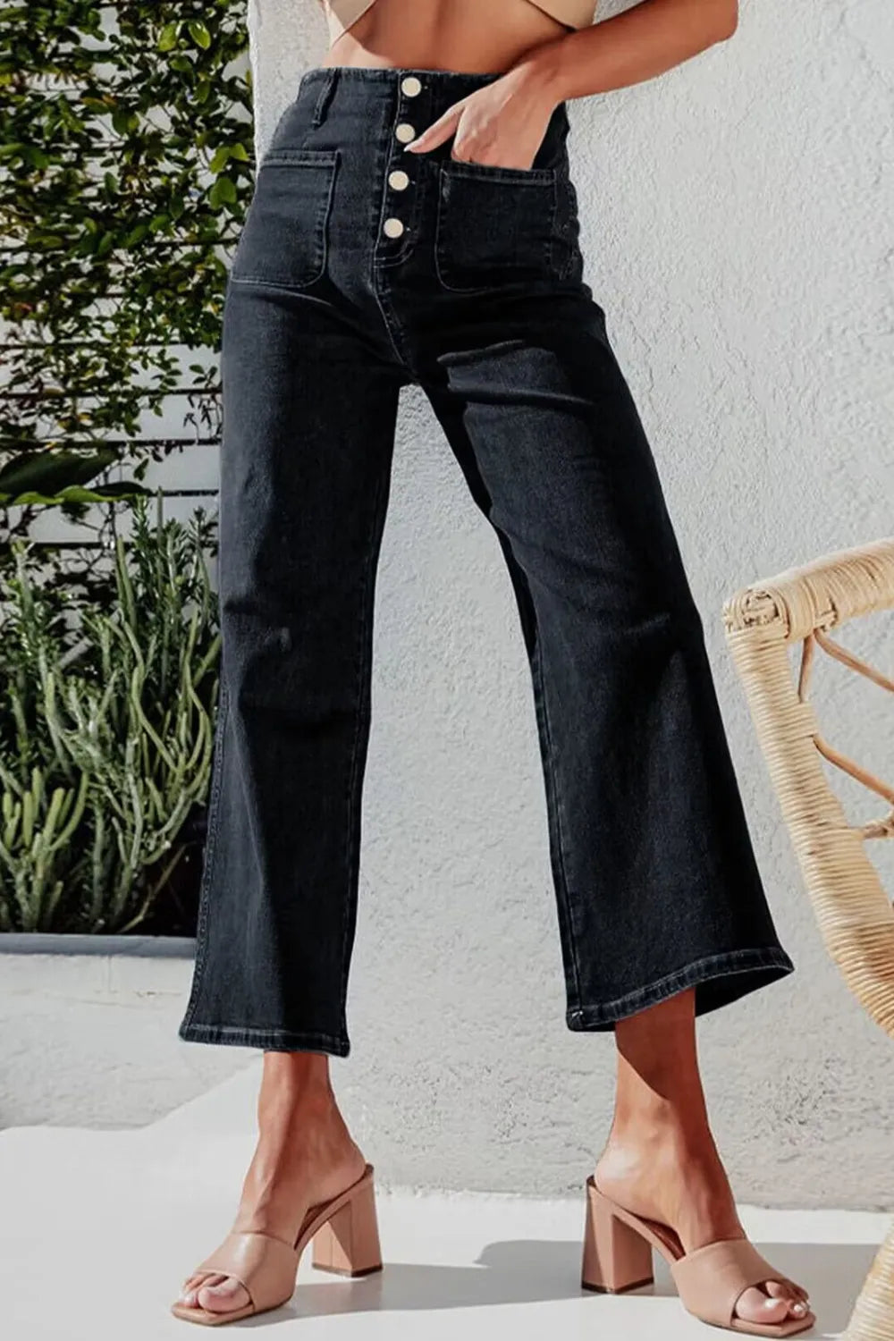 Button Fly Cropped Wide Leg Jeans – Trendsi | ClozArt
