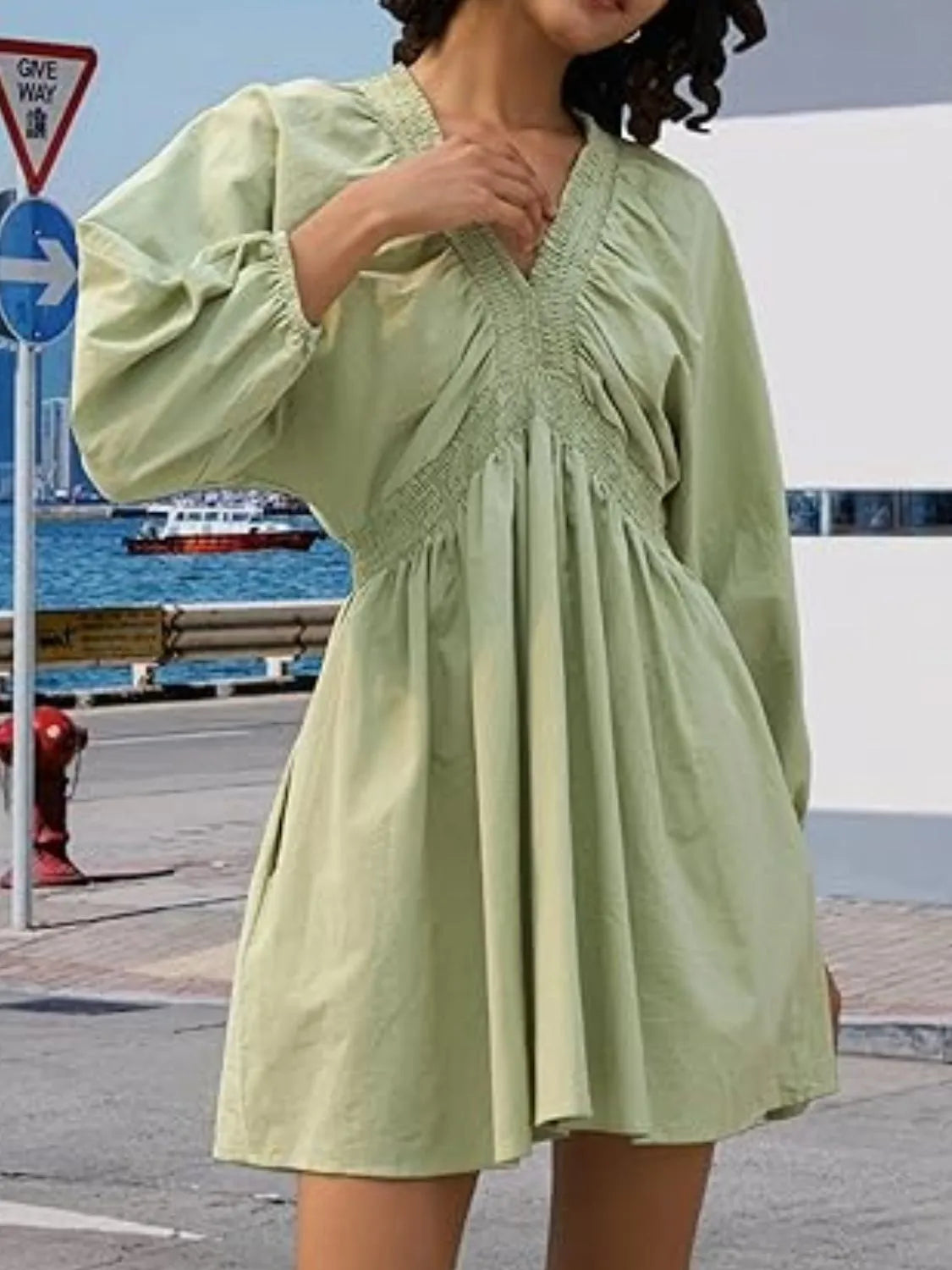 Textured V-Neck Mini Dress – Trendsi | ClozArt