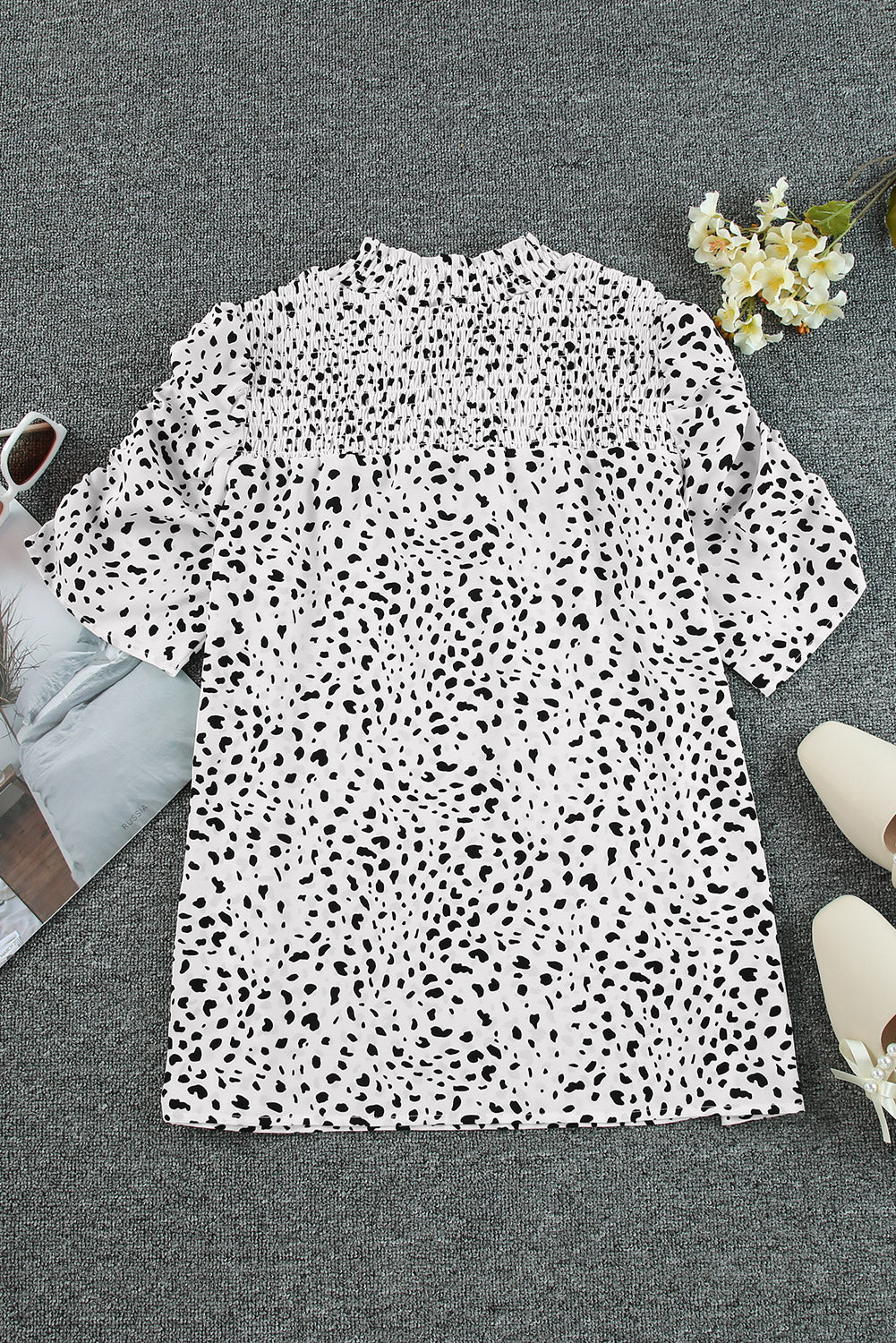 Printed Smocked Mock Neck Blouse – Trendsi | ClozArt