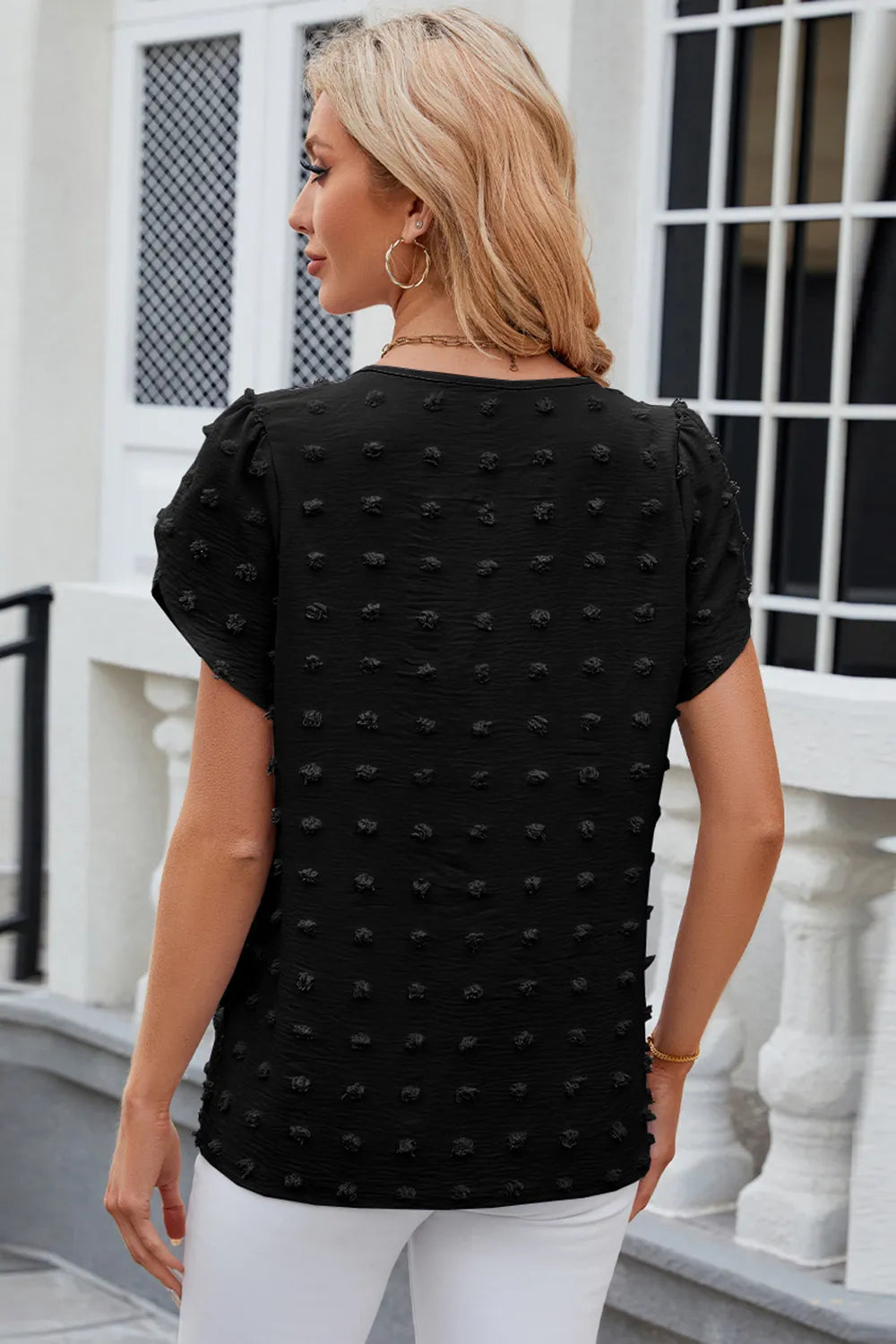 Swiss Dot Round Neck Short Sleeve T-Shirt – Trendsi | ClozArt