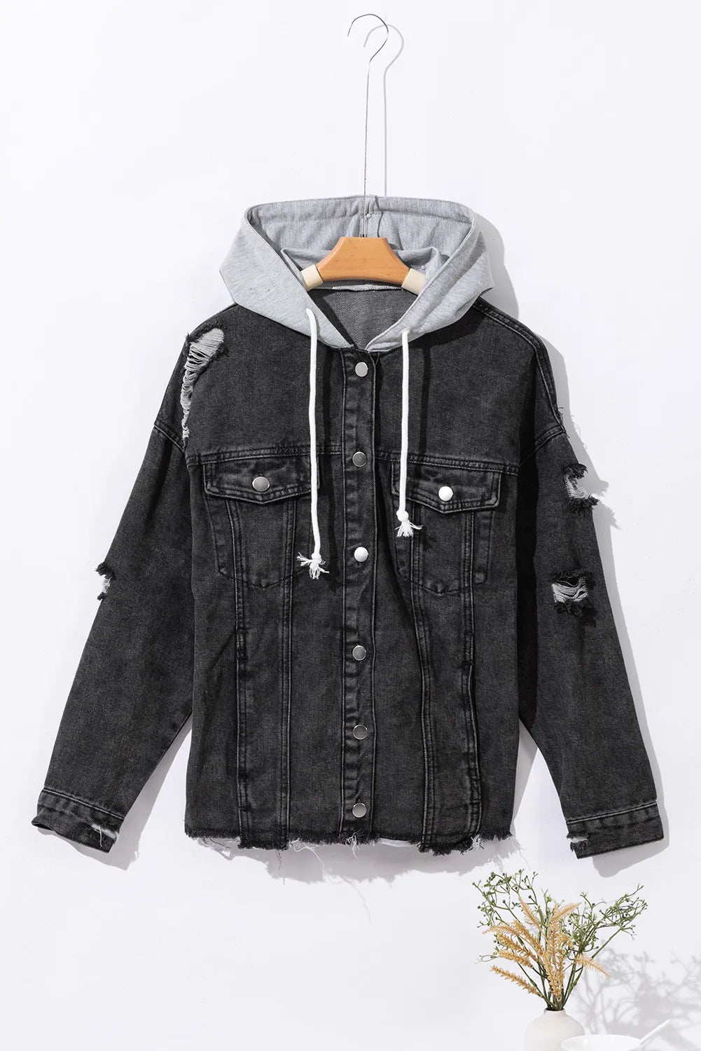 Distressed Drawstring Long Sleeve Hooded Denim Jacket – Trendsi | ClozArt
