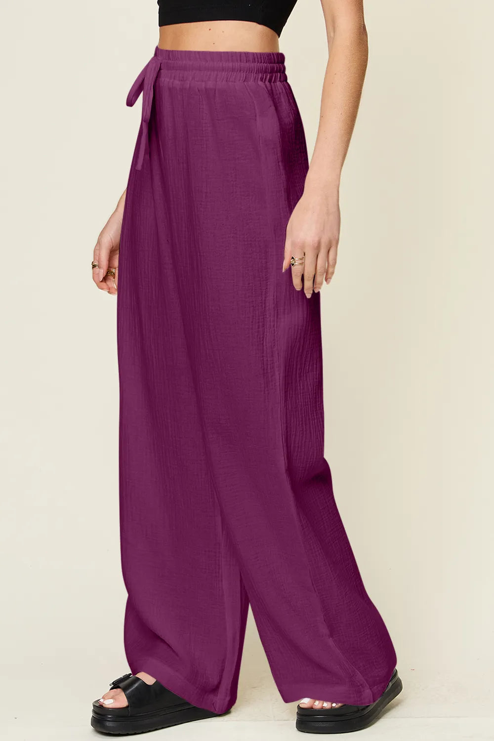 Double Take Full Size Texture Drawstring Wide Leg Pants – Trendsi | ClozArt