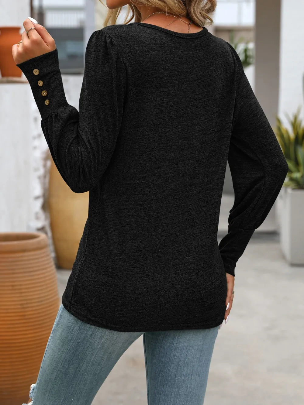 Decorative Button Round Neck Long Sleeve T-Shirt – Trendsi | ClozArt