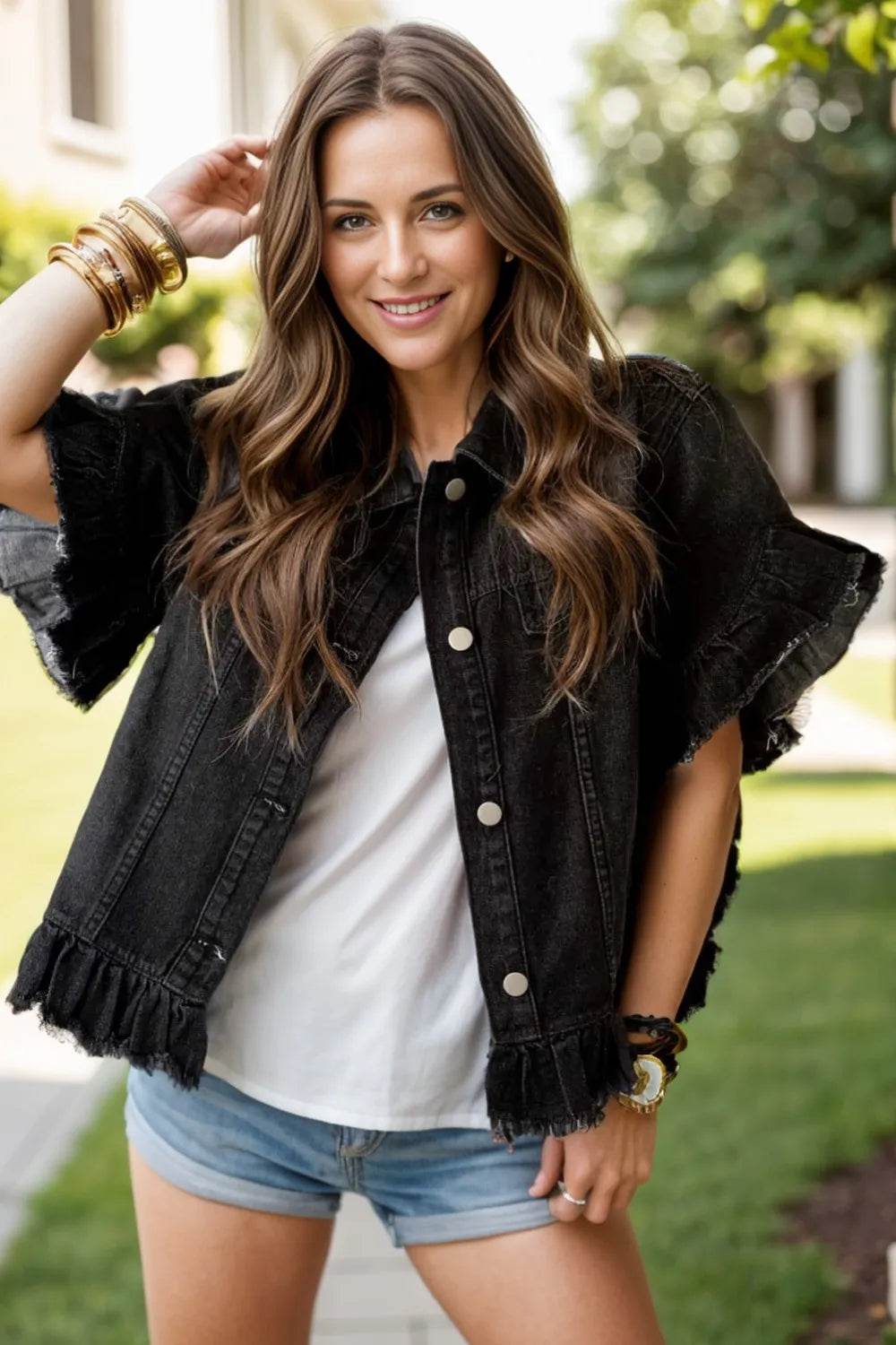 Raw Hem Button Up Denim Top – Trendsi | ClozArt