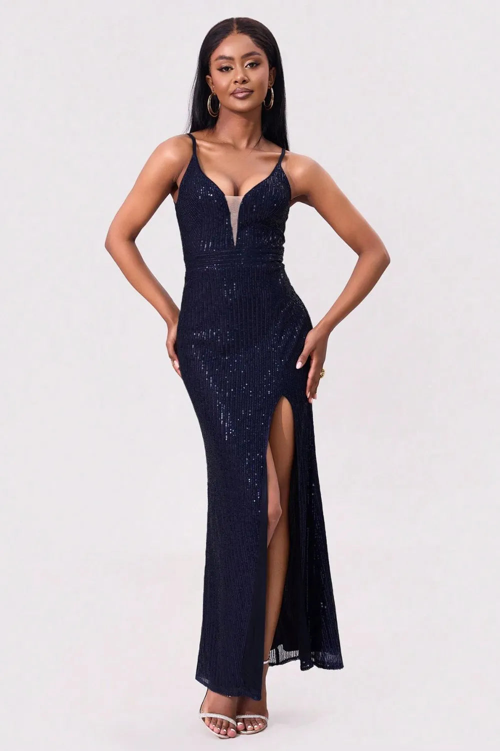 Split Sequin Backless Maxi Cami Dress – Trendsi | ClozArt
