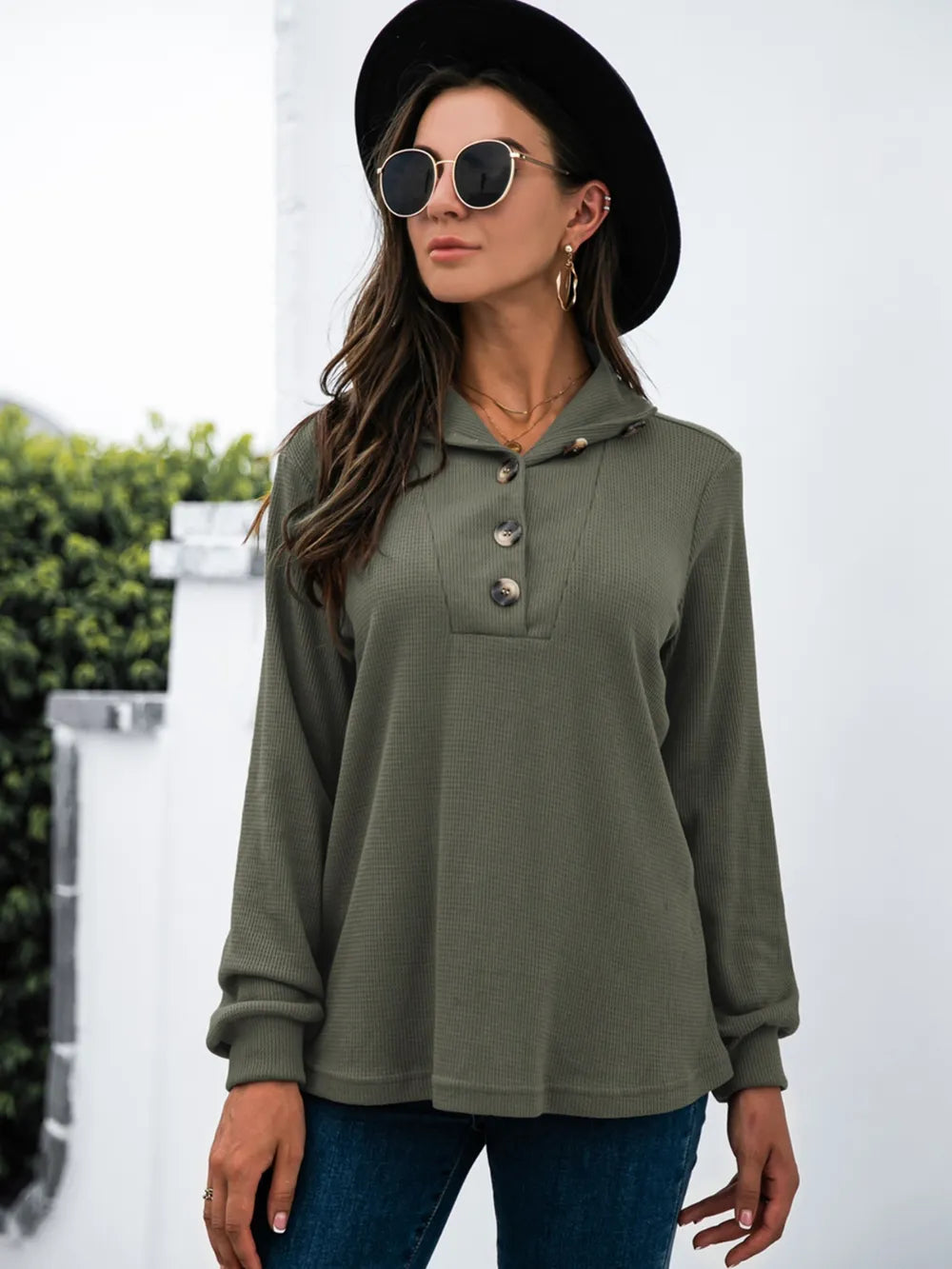 Half Button Long Sleeve T-Shirt – Trendsi | ClozArt