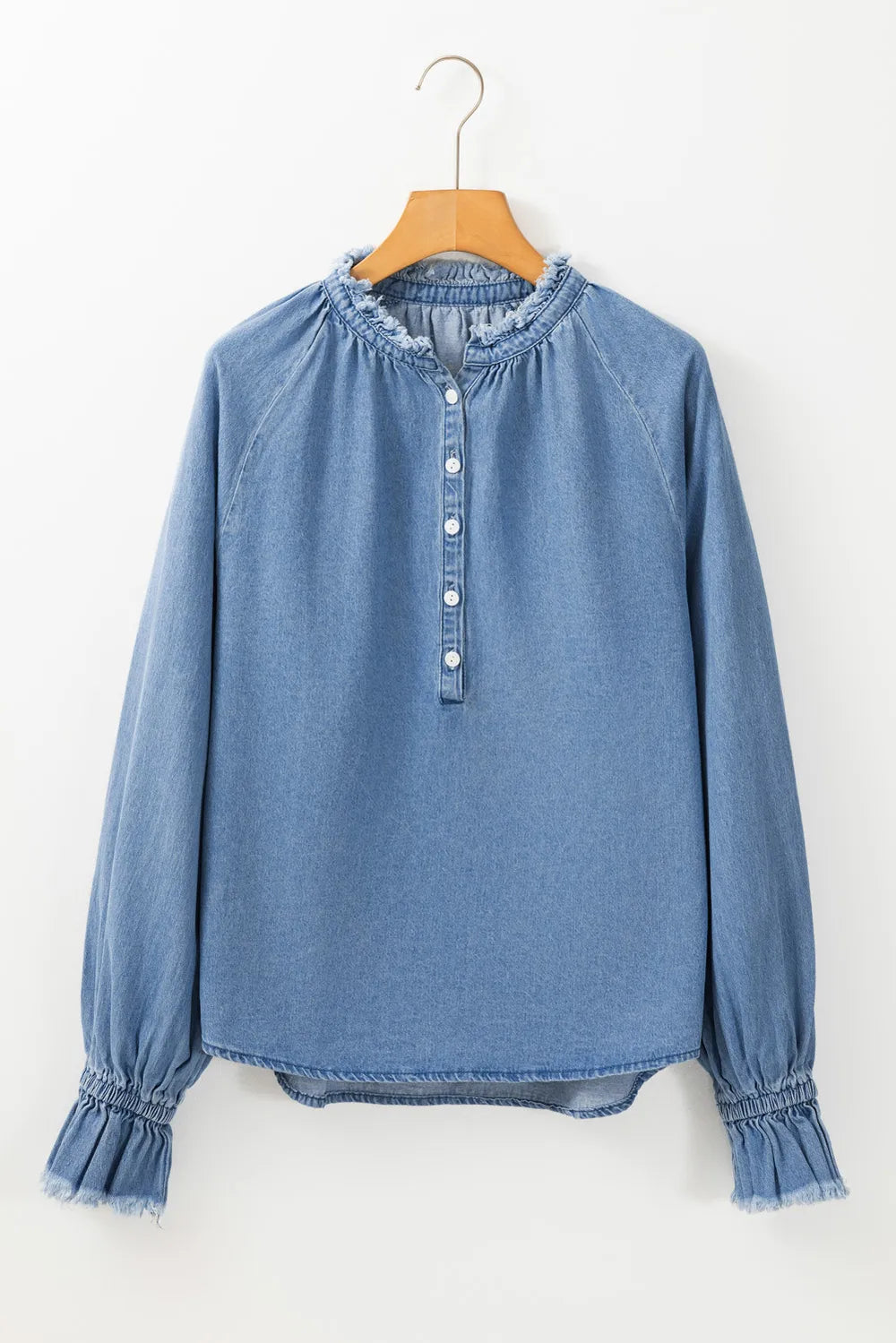 Half Button Long Sleeve Denim Top – Trendsi | ClozArt