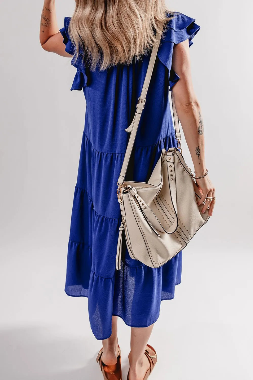 Ruffled Short Sleeve Collared V Neck Tiered Midi Dress – Trendsi | ClozArt