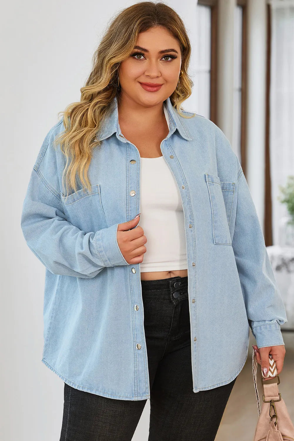 Plus Size Snap Down Pocketed Denim Jacket – Trendsi | ClozArt