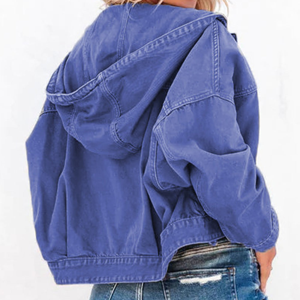 Hooded Dropped Shoulder Denim Jacket – Trendsi | ClozArt