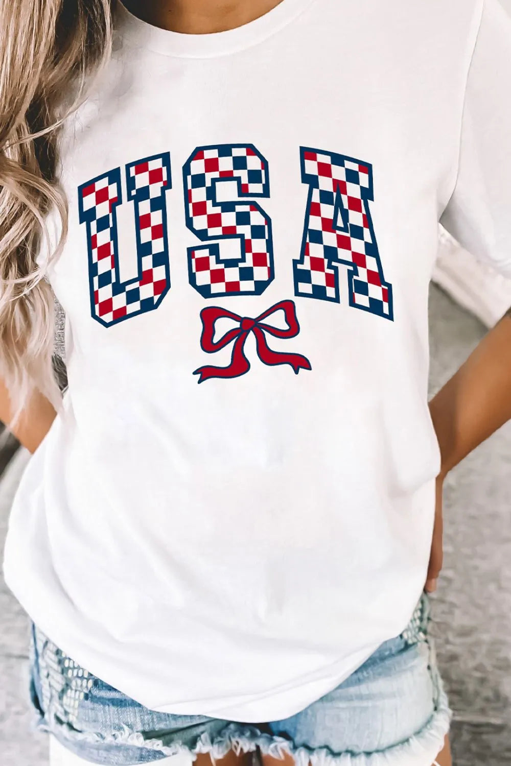 Checkered USA Graphic Round Neck Tee – Trendsi | ClozArt
