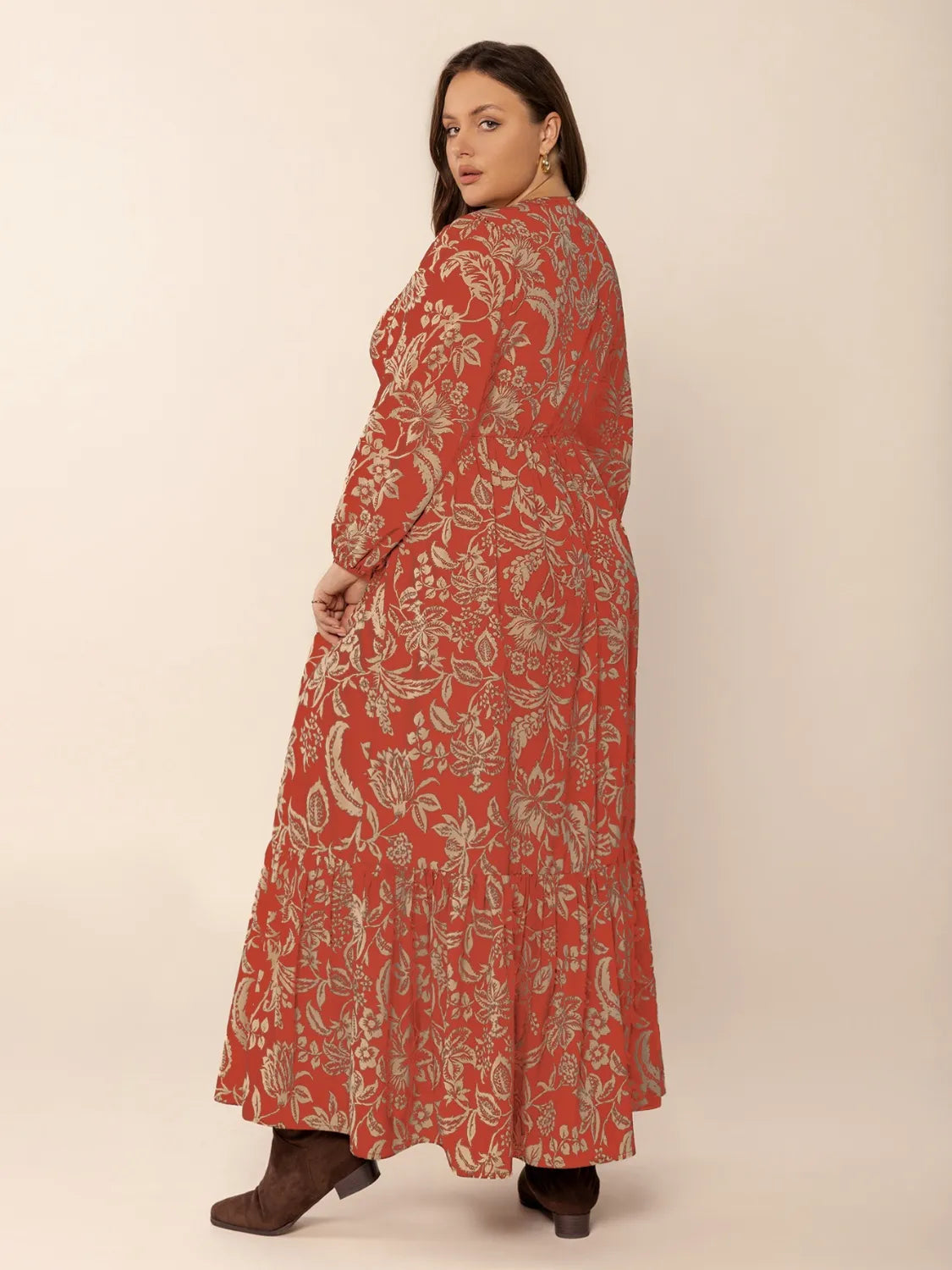 Plus Size Lace Detail Printed Balloon Sleeve Midi Dress – Trendsi | ClozArt