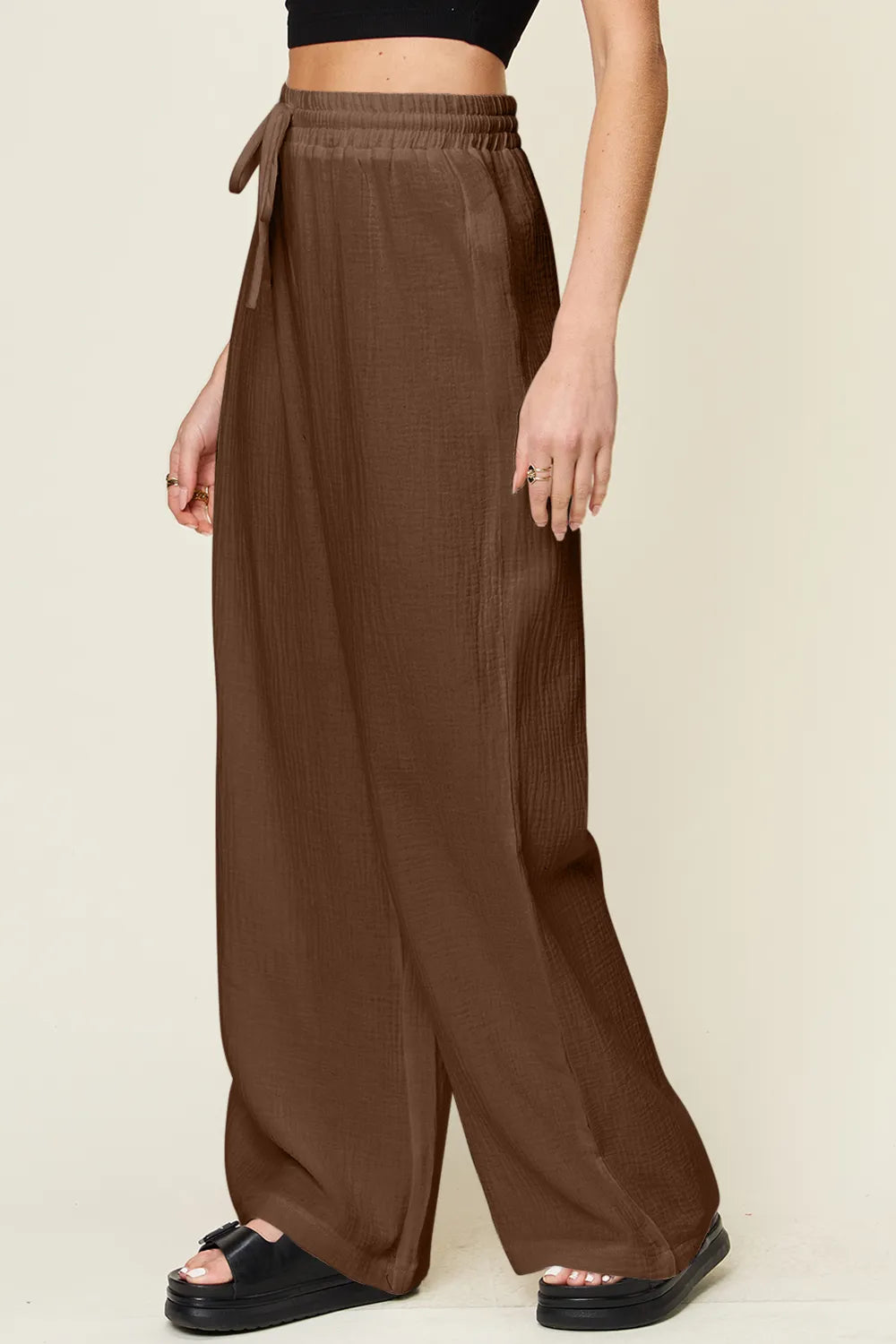 Double Take Full Size Texture Drawstring Wide Leg Pants – Trendsi | ClozArt