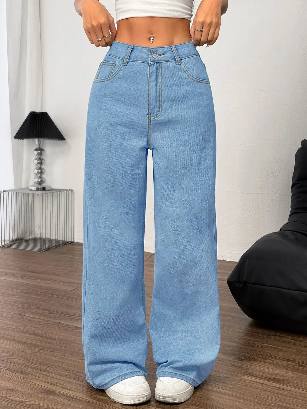 Embroidered Bow Back Wide Leg Jeans – Trendsi | ClozArt
