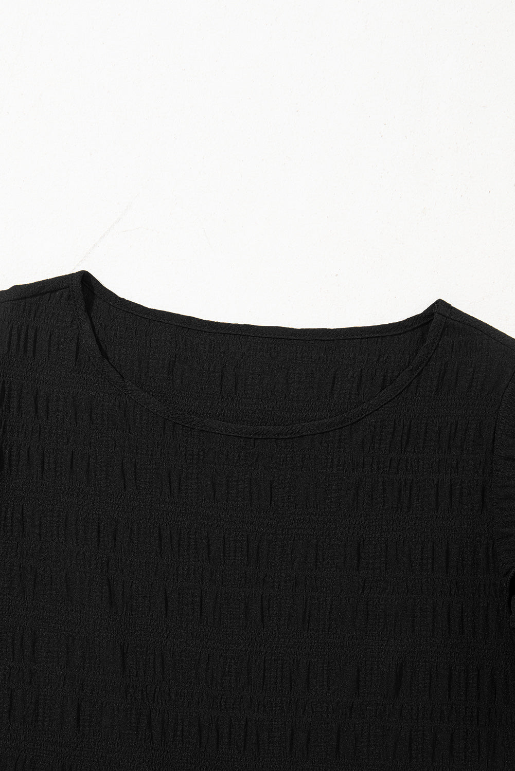 Dark Blue Ruffle Sleeve Textured Smocked Blouse – Shewin | ClozArt