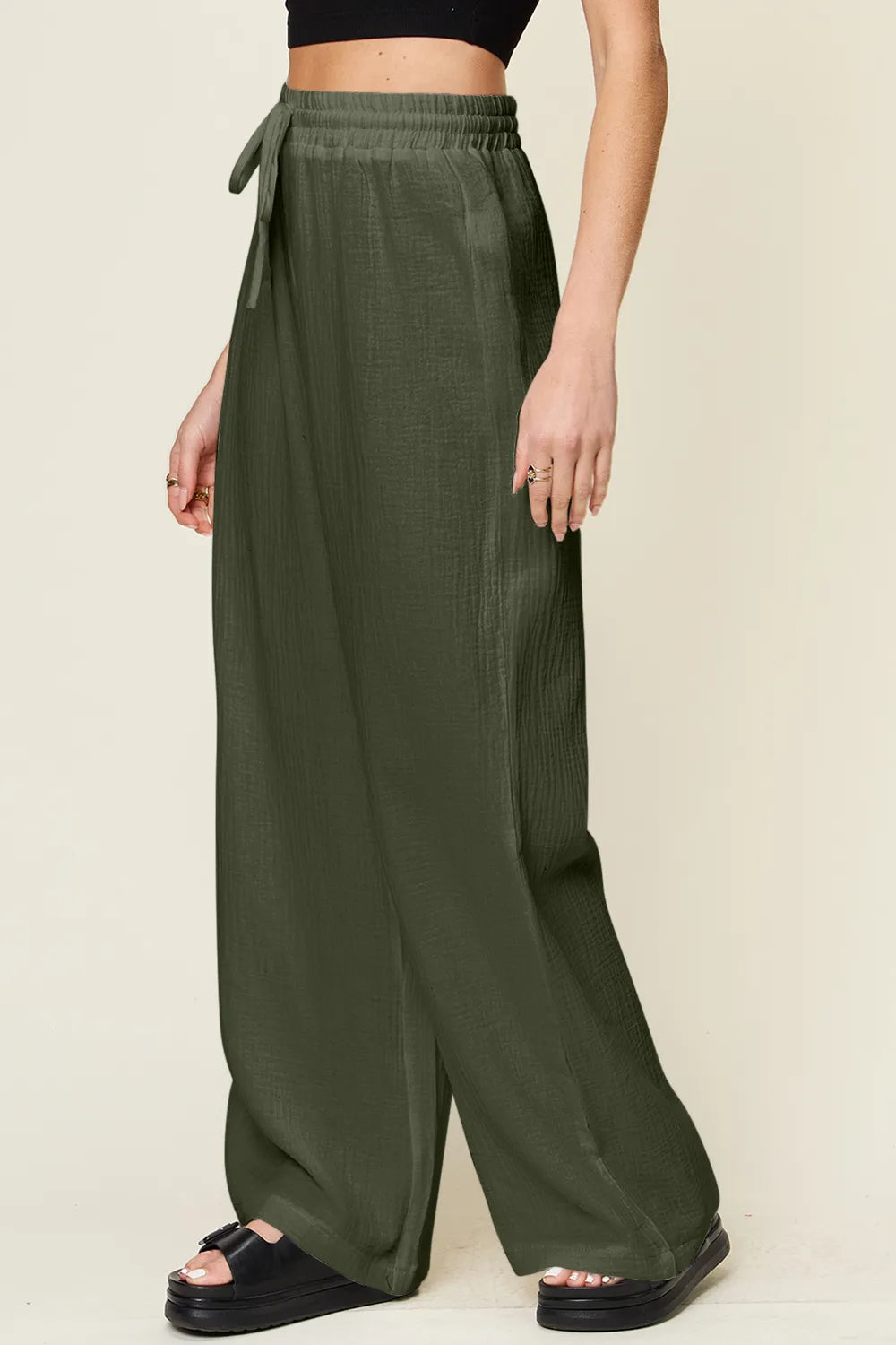 Double Take Full Size Texture Drawstring Wide Leg Pants – Trendsi | ClozArt