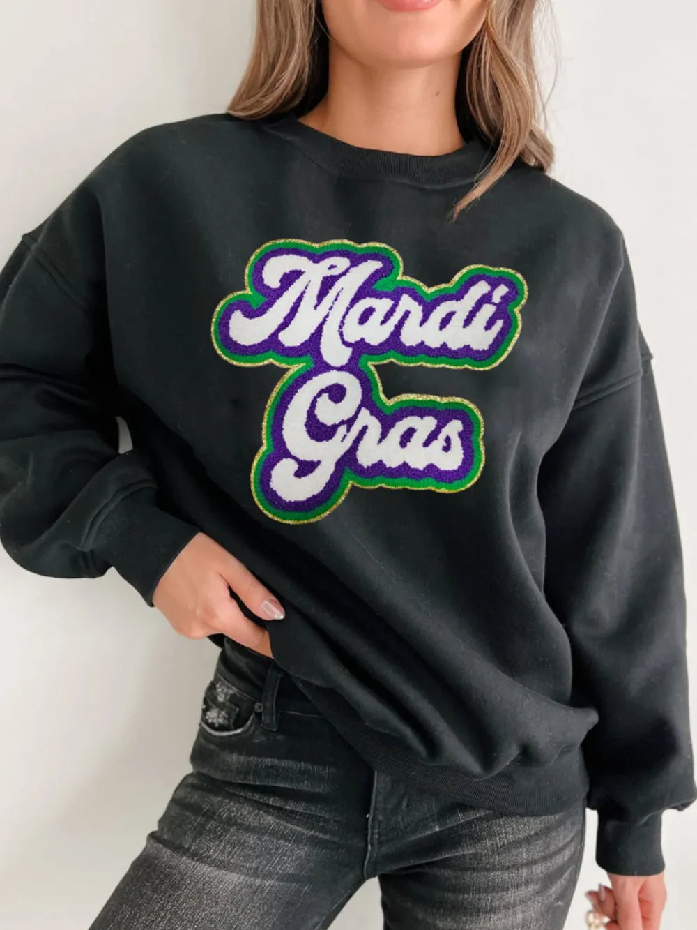 MARDI GRAS Round Neck Drop Shoulder Sweatshirt – Trendsi | ClozArt