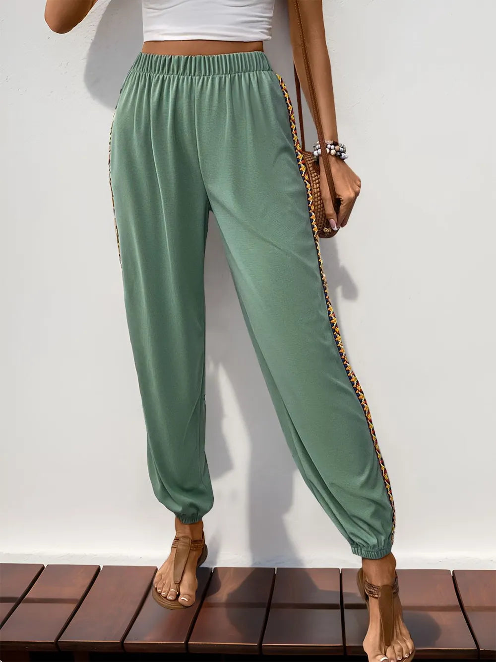 Perfee Weave Band Patchwork Elastic Waist Joggers – Trendsi | ClozArt