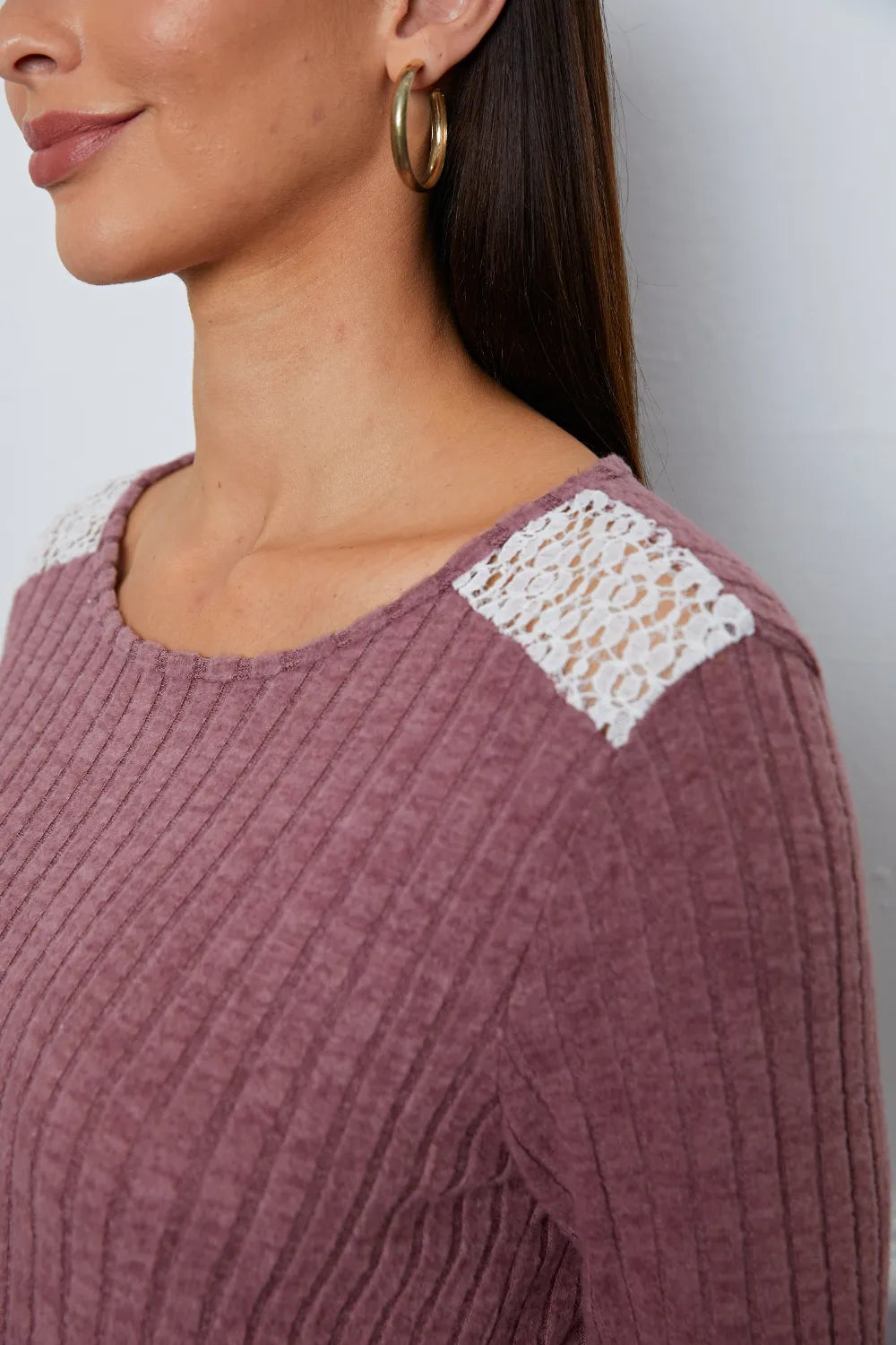 Lace Detail Long Sleeve T-Shirt – Trendsi | ClozArt