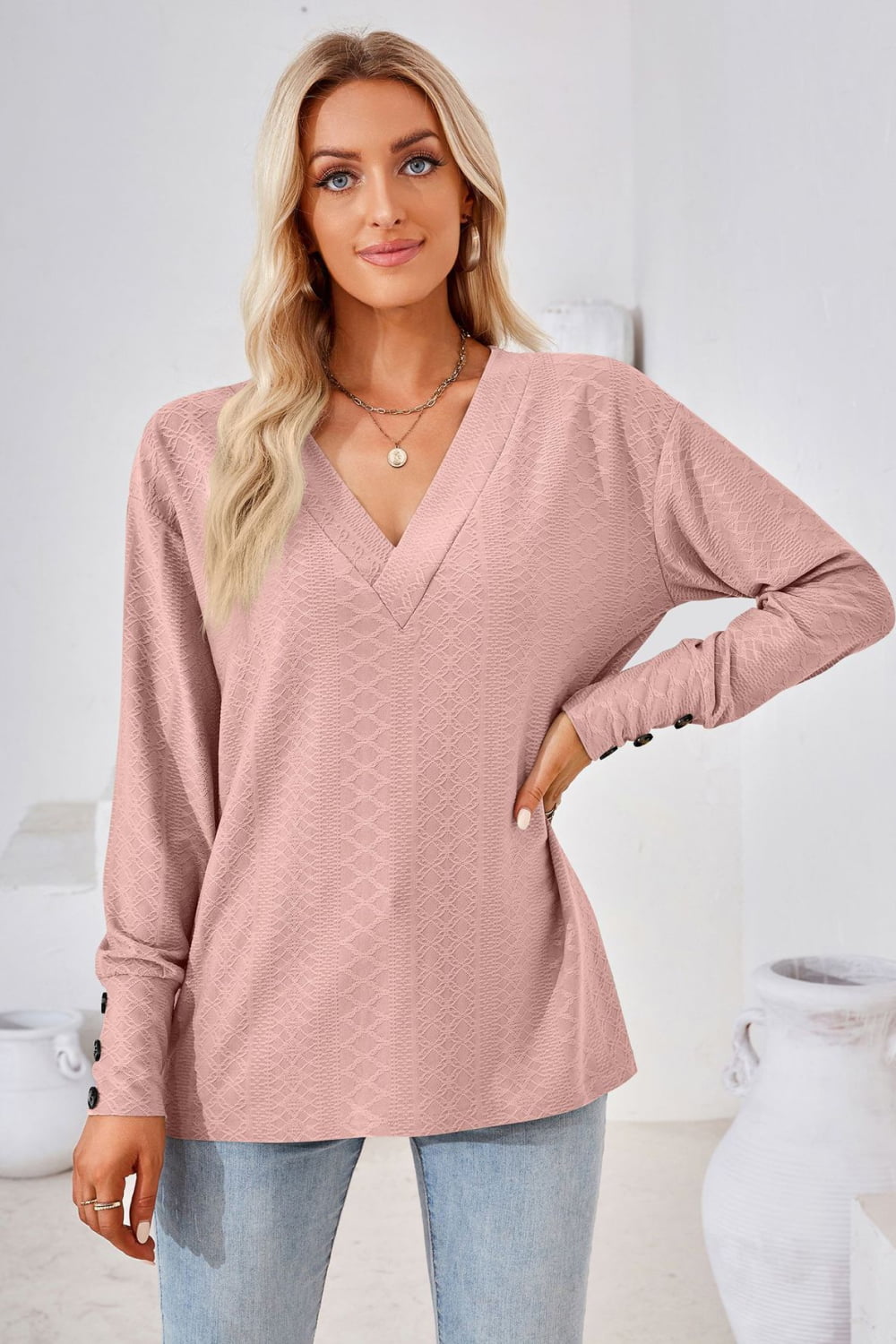 V-Neck Long Sleeve Blouse – Trendsi | ClozArt
