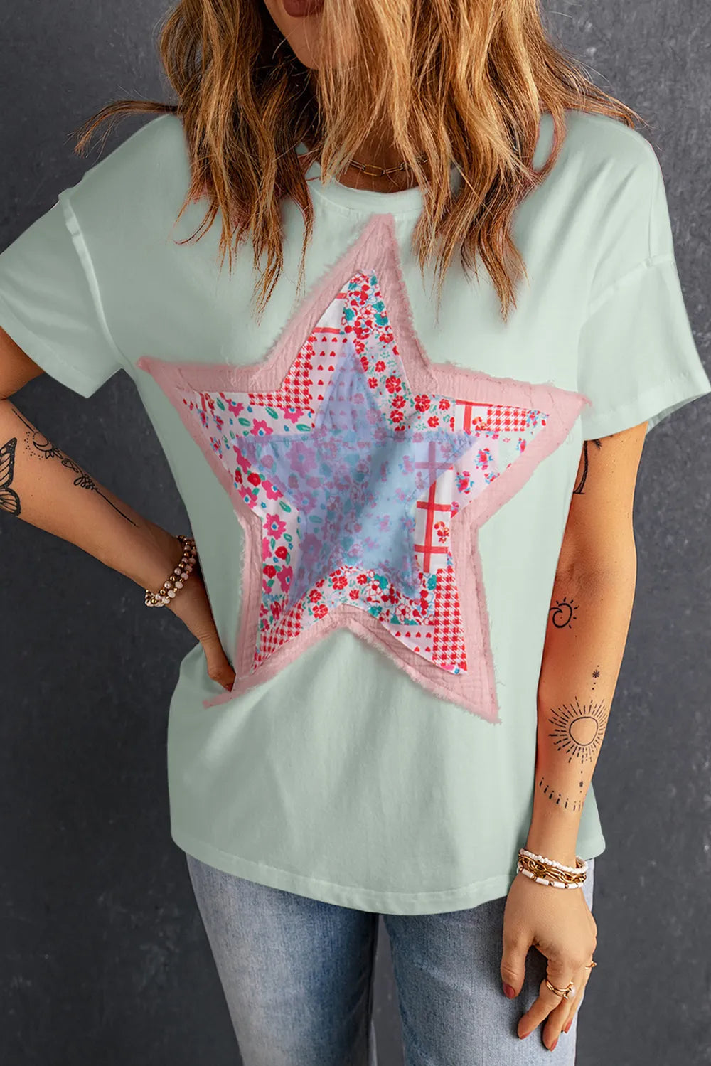 Star Round Neck Short Sleeve T-Shirt – Trendsi | ClozArt