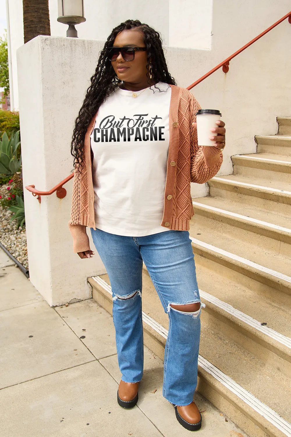 Simply Love Full Size BUT FIRST CHAMPAGNE Round Neck T-Shirt – Trendsi | ClozArt