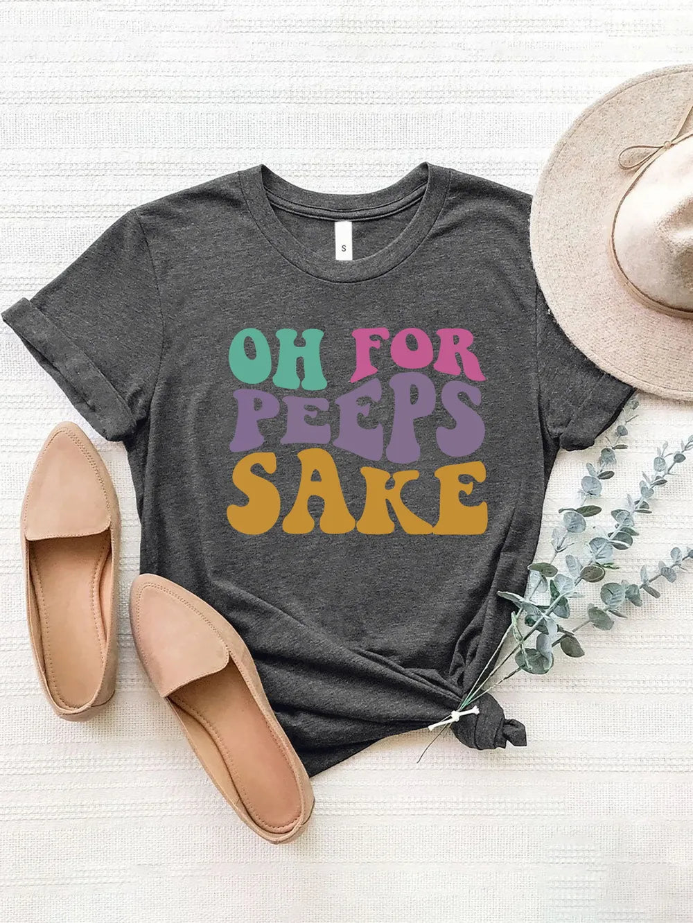 OH FOR PEEPS SAKE Round Neck T-Shirt – Trendsi | ClozArt