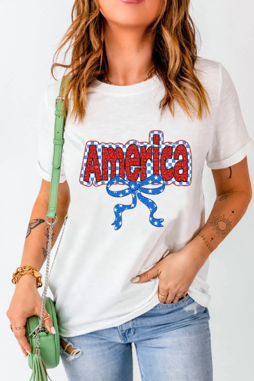Funky America Letter Bow Round Neck T Shirt – Trendsi | ClozArt