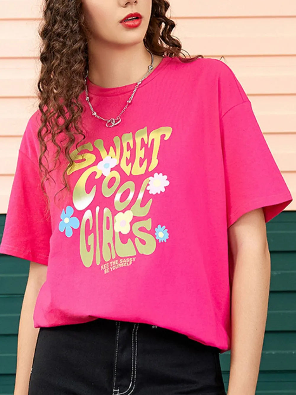 Letter Graphic Round Neck Half Sleeve T-Shirt – Trendsi | ClozArt