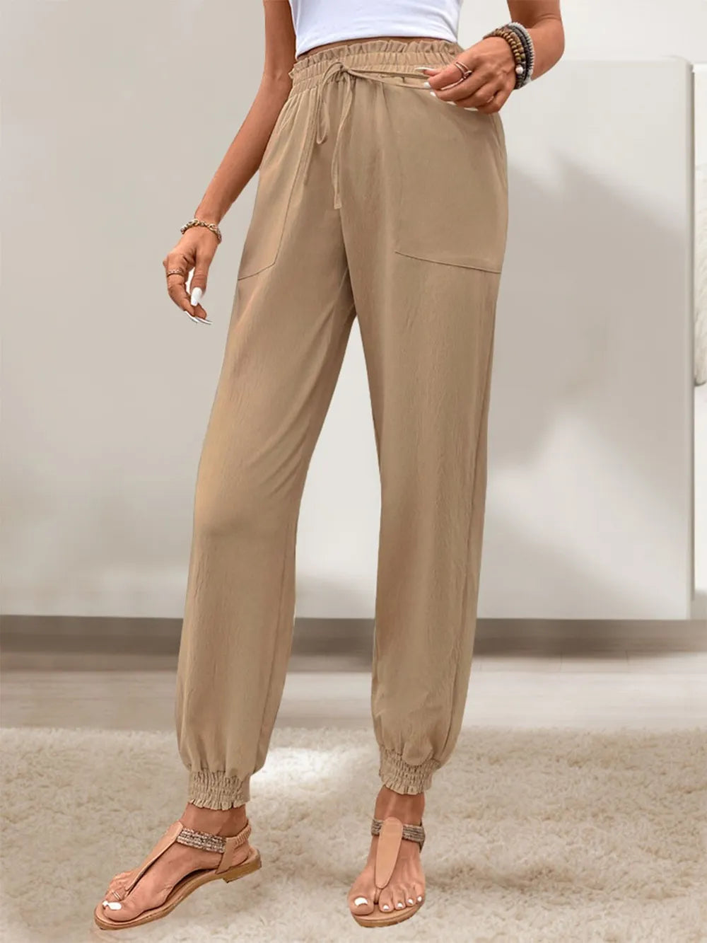 Perfee Tied Elastic Waist Pants with Pockets – Trendsi | ClozArt