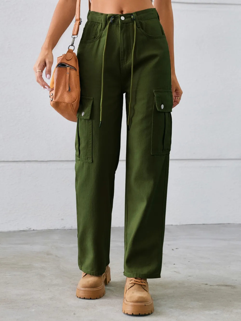 Drawstring Mid-Rise Waist Straight Cargo Jeans – Trendsi | ClozArt