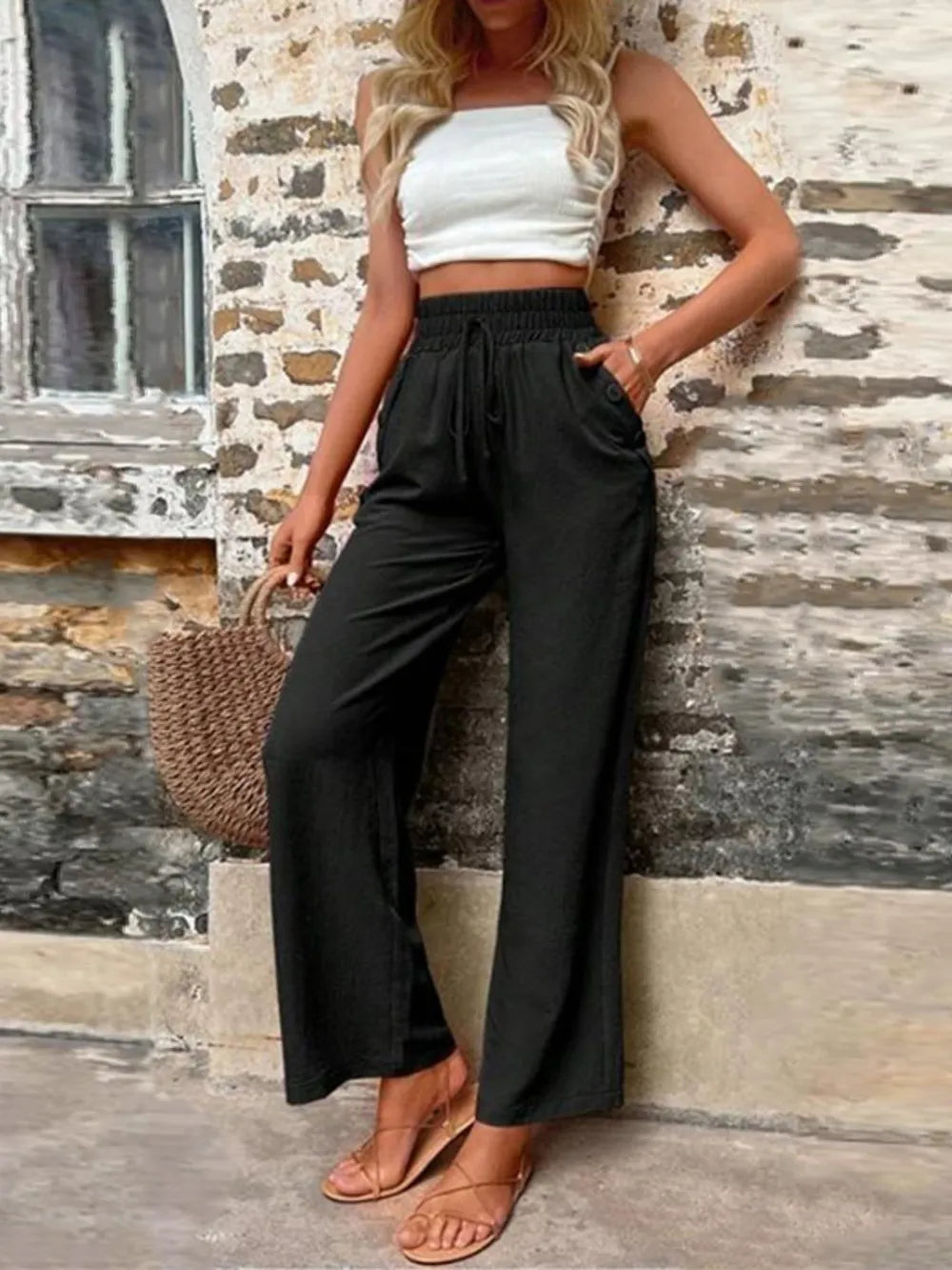 Tied High Waist Wide Leg Pants with Pockets – Trendsi | ClozArt