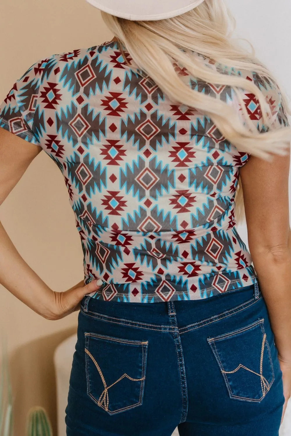 Western Aztec Print Mesh Slim T Shirt – Trendsi | ClozArt