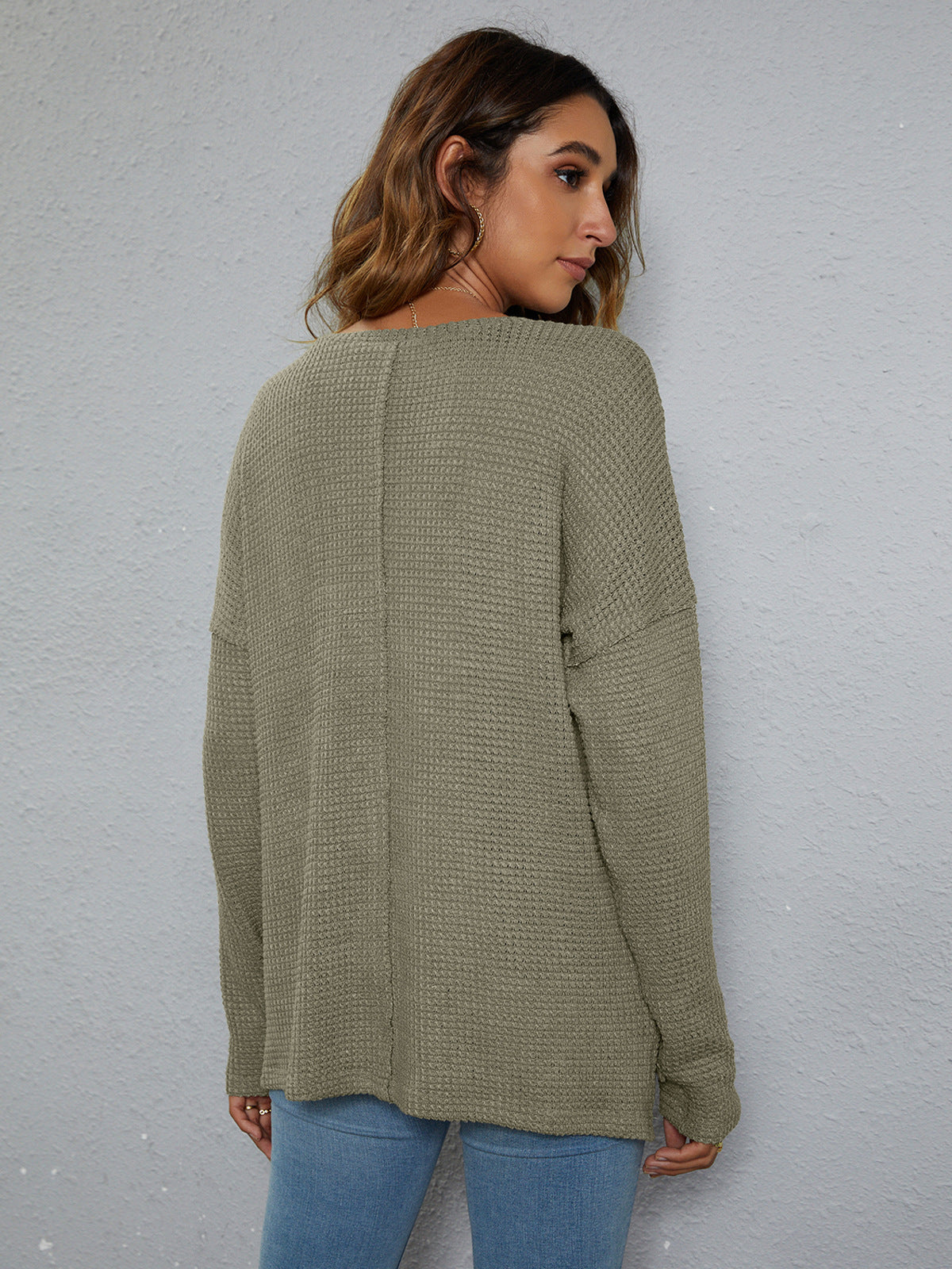 Dropped Shoulder High-Low Waffle-Knit Top – Trendsi | ClozArt