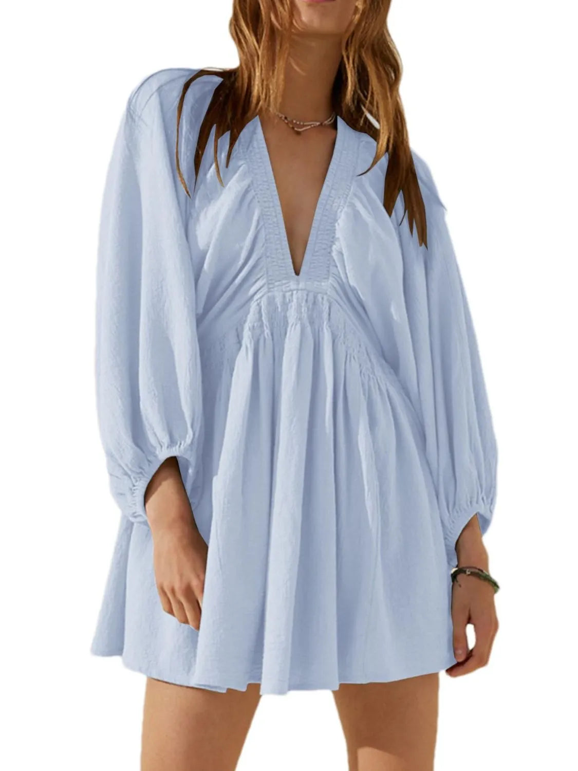 Textured V-Neck Mini Dress – Trendsi | ClozArt