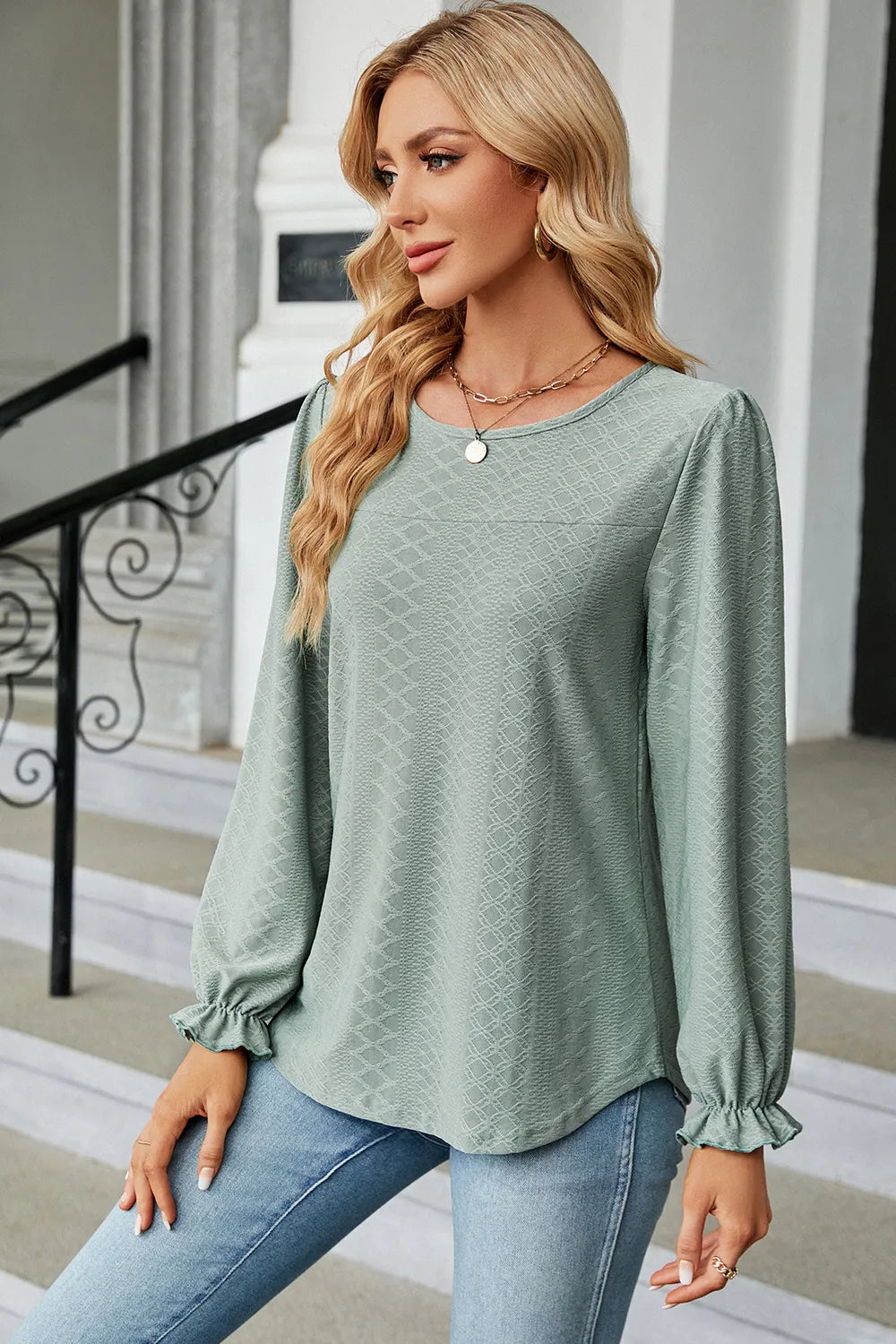 Round Neck Flounce Sleeve T-Shirt – Trendsi | ClozArt