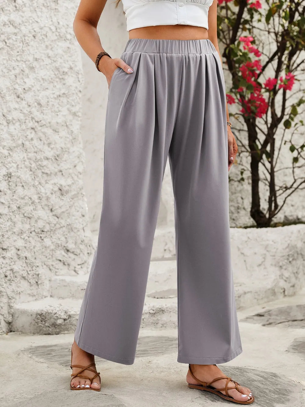 Elastic Waist Wide Leg Pants – Trendsi | ClozArt