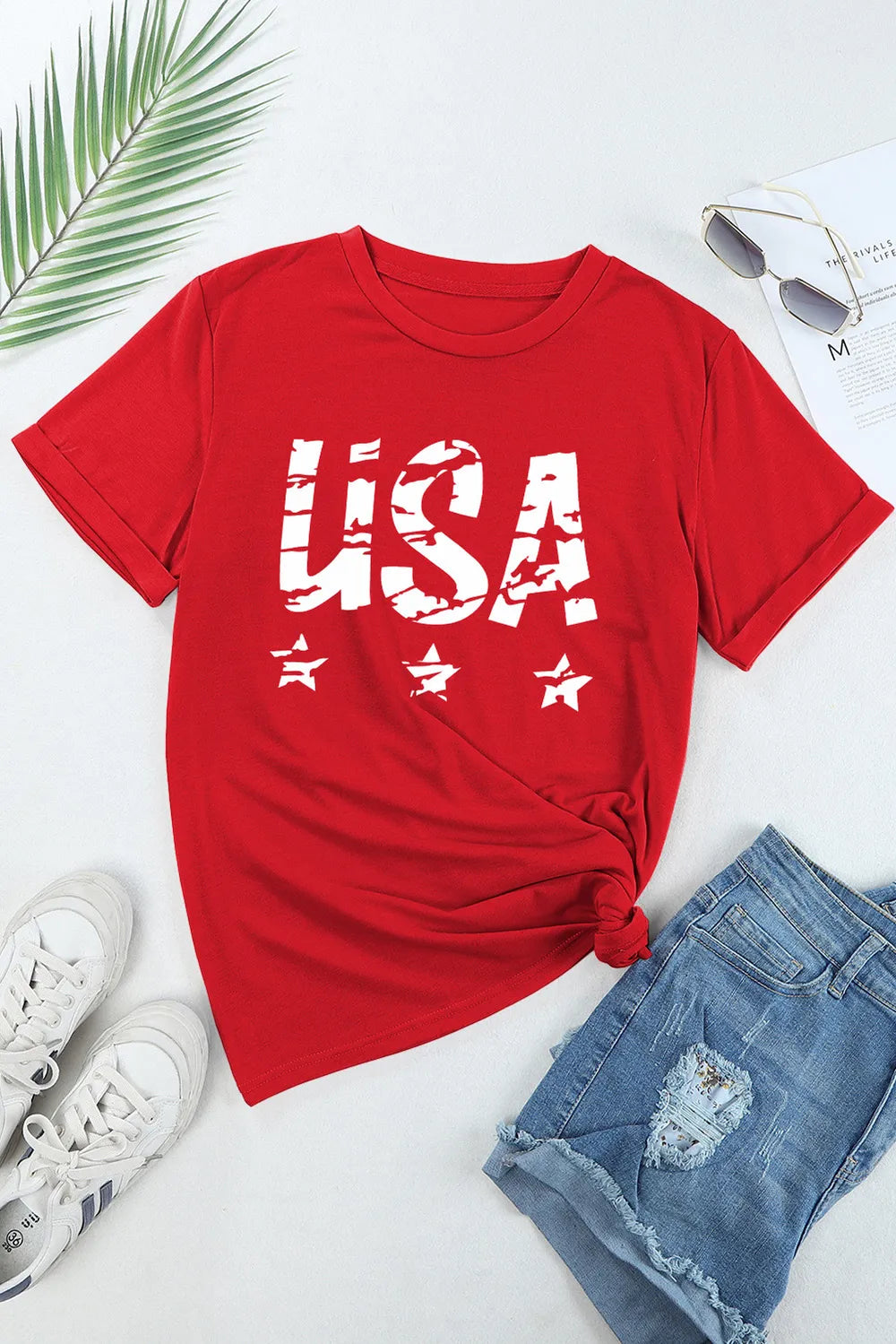 USA Round Neck Short Sleeve T-Shirt – Trendsi | ClozArt